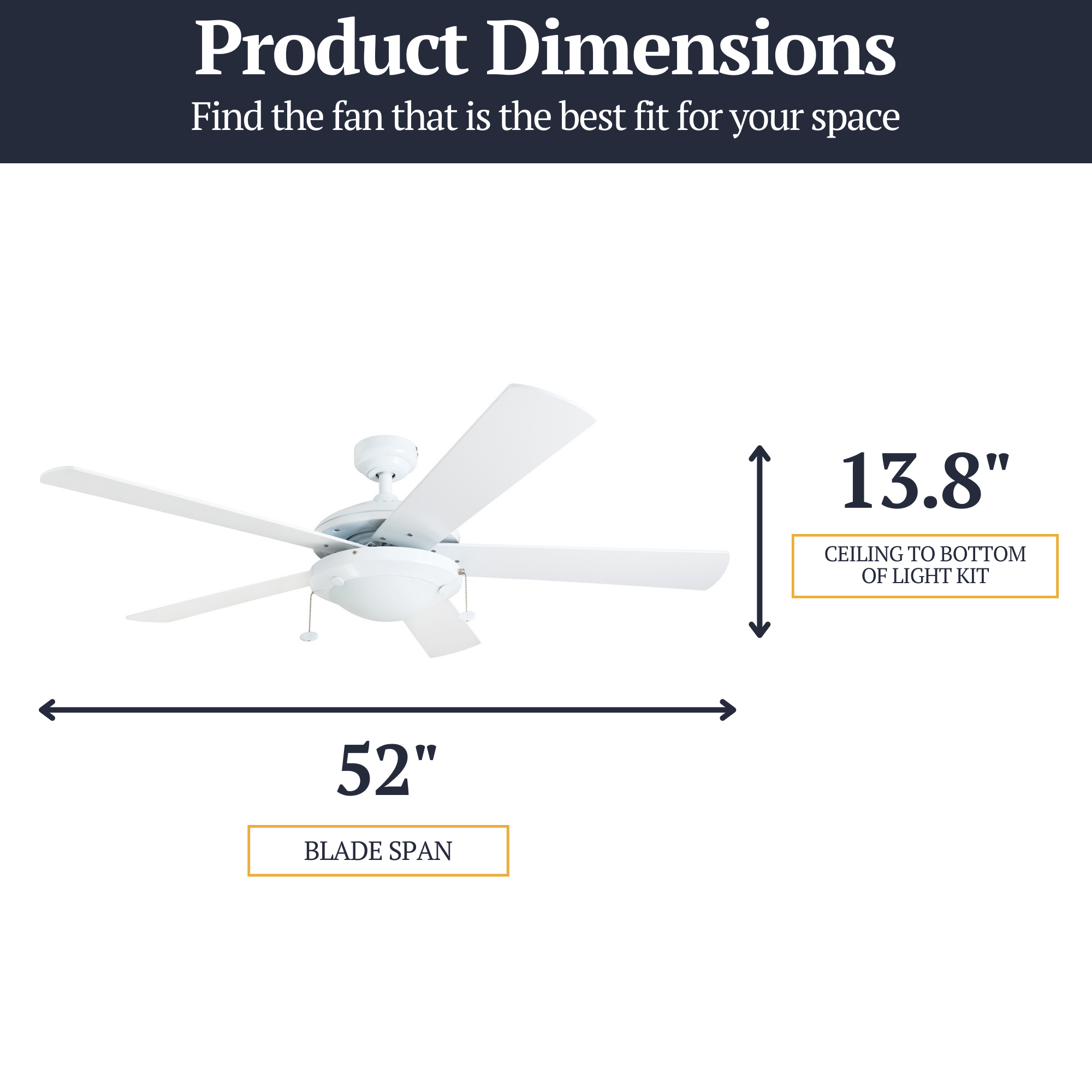 52 Inch White Bolivar Ceiling Fan with Pull Chain - Perfect for Living Room, Bedroom, and Outdoor Spaces