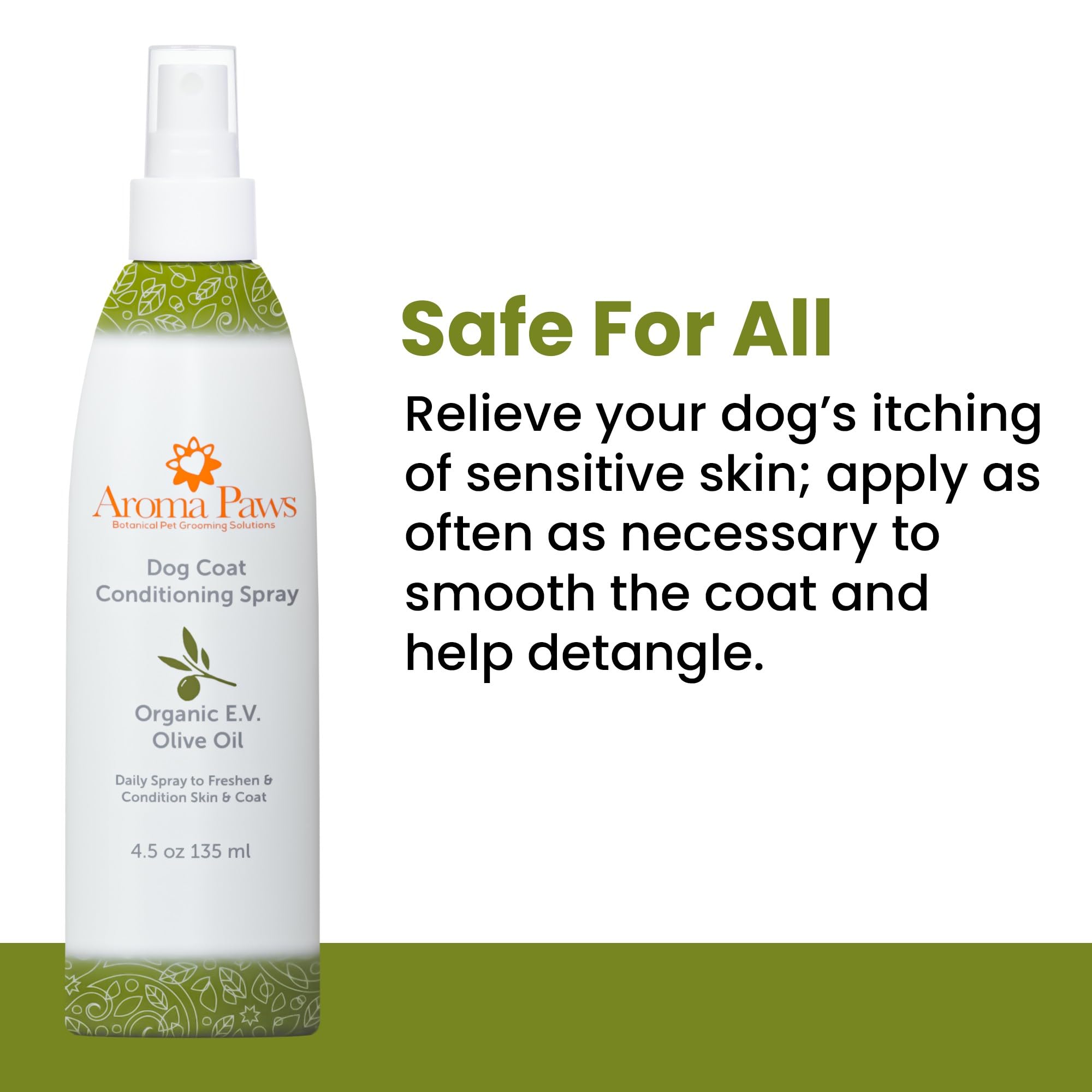 Natural Olive Oil Dog Coat Spray - Detangling, Cleansing & Moisturizing for Puppies & Dogs | Toxin-Free Aromatic Grooming Spray | Loosens Knots & Tangles | 4.5 oz | Perfect for Daily Grooming, Show Prep & Post-Bath Care