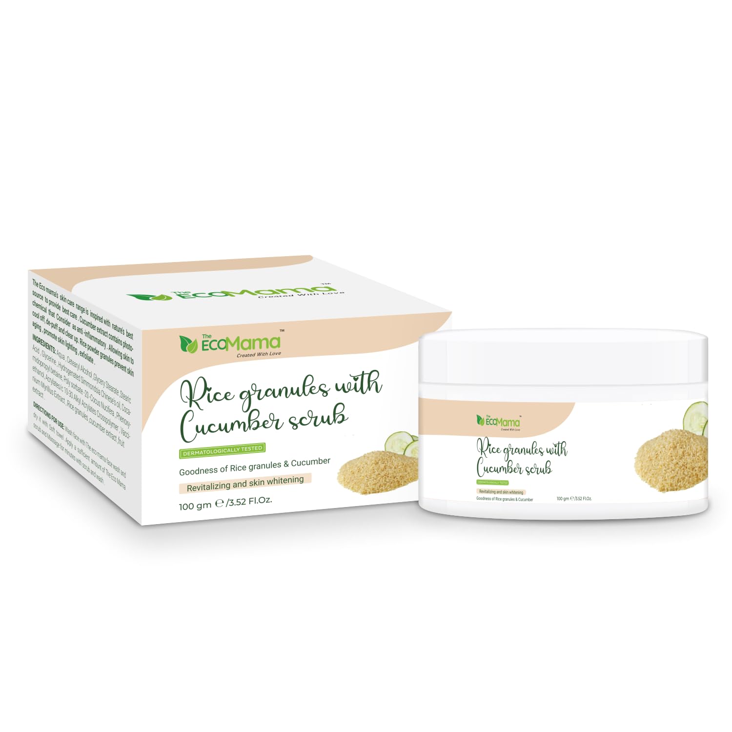 Eco Mama Rice Granules & Cucumber Face Scrub - 100g Vegan Skincare for Exfoliating, Nourishing & Revitalizing Dull Skin | Perfect for Daily Gentle Exfoliation & Post-Workout Skin Refresh