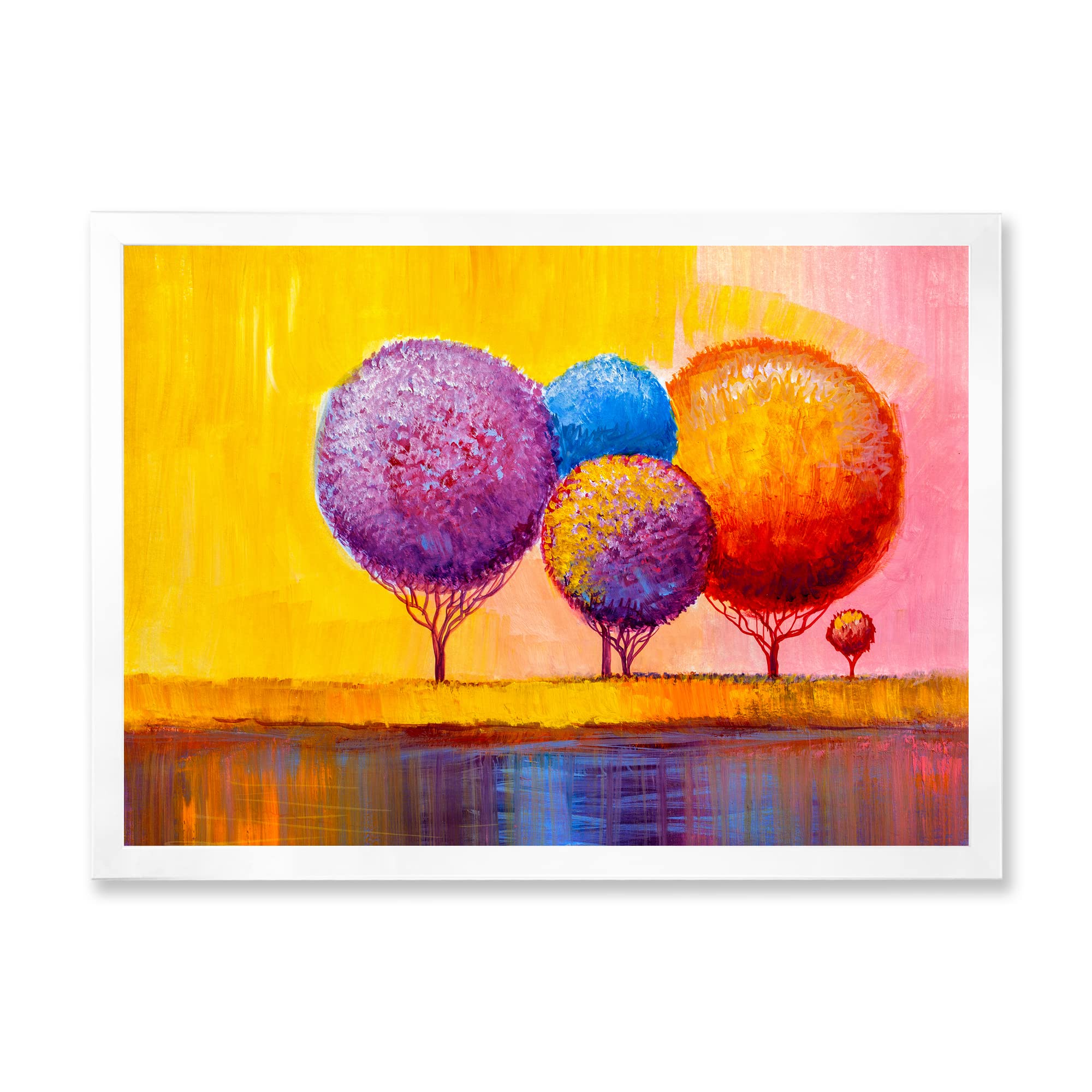 DesignQ Autumn Fantasy Trees - Modern Framed Wall Art for Living Room, Bedroom & Office Decor | Nature-Inspired Home Decoration
