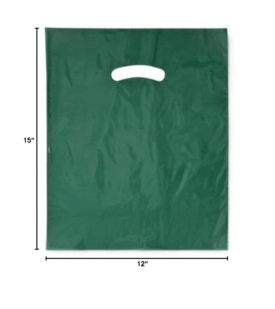 Eco-Friendly Dark Green Super Gloss Plastic Bags 12x15 Inches - 1.25 Mil Thick Recycled Plastic - Pack of 1000 - Perfect for Retail, Grocery & Gift Packaging