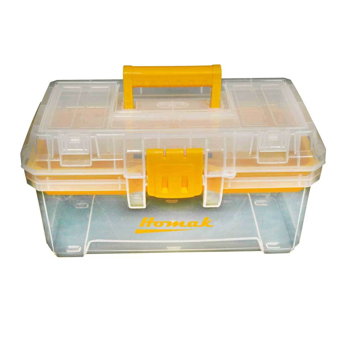 Homak 15-Inch Clear Plastic Portable Tool Box with Removable Tray - Perfect for DIY Projects, Home Repairs & On-the-Go Tool Organization