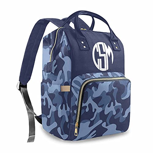 **Personalized Camo Diaper Backpack for Men - Custom Monogrammed Travel Backpack, Large Capacity Baby Bag for New Dads, Unisex Diaper Bag for Boys & Girls - Perfect for Travel, Outings & Parenting Essentials (Blue)**