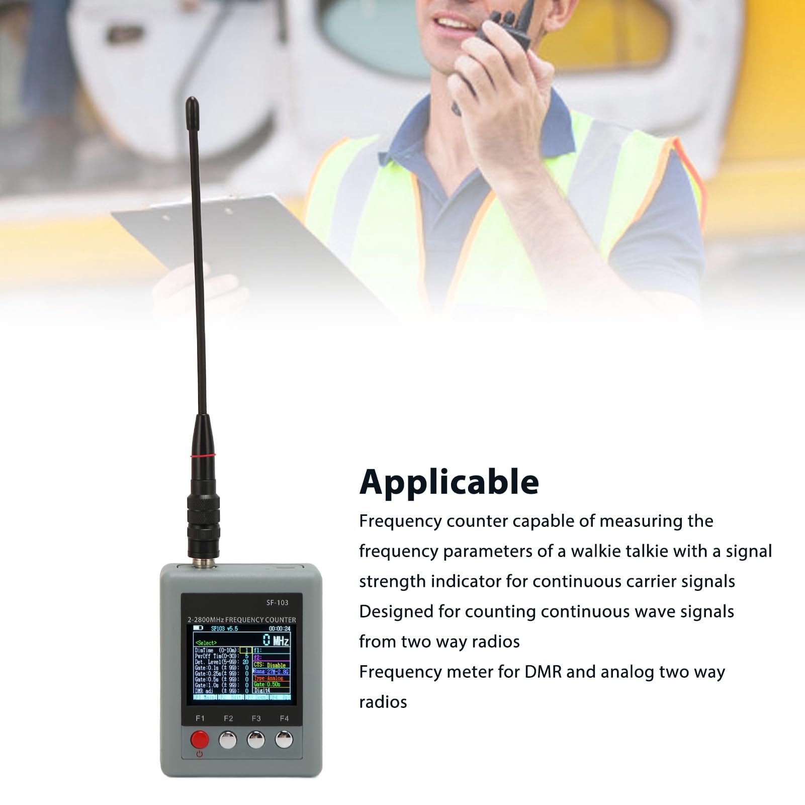 SF103 Portable Frequency Counter 2MHz to 2.8GHz - Handheld Two Way Radio Frequency Meter for DMR Analog, Ham Radio, Walkie Talkie - Perfect for Radio Hobbyists and Technicians (Ideal for Field Testing and Equipment Calibration)