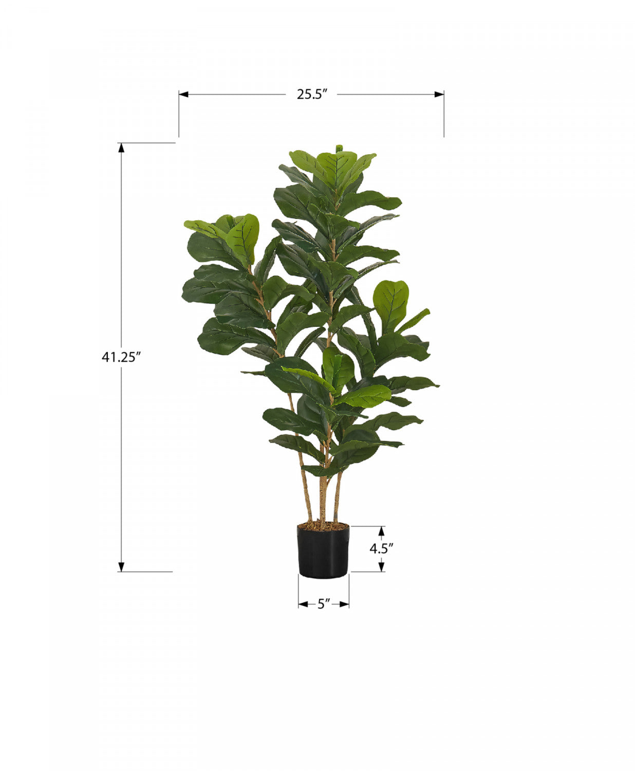41 Inch Artificial Fiddle Leaf Fig Tree with 5 Black Pots - Realistic Green Fake Plant for Home Office Decor, Living Room, Bedroom & Indoor Spaces