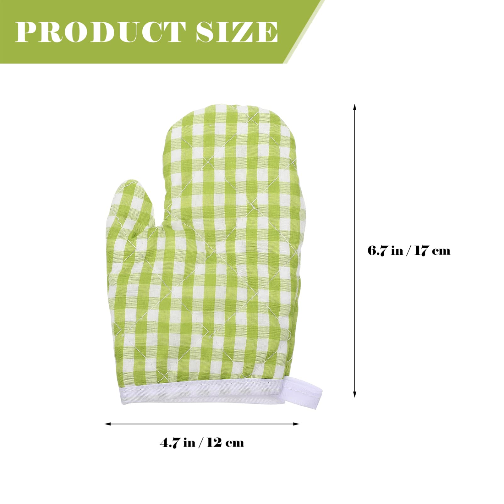 2Pcs Heat-Resistant Oven Mitts for Kids Play Kitchen - Anti-Scald Microwave & Baking Gloves for Safe Cooking (Green Checkered) - Perfect for Pretend Play & Real Kitchen Safety