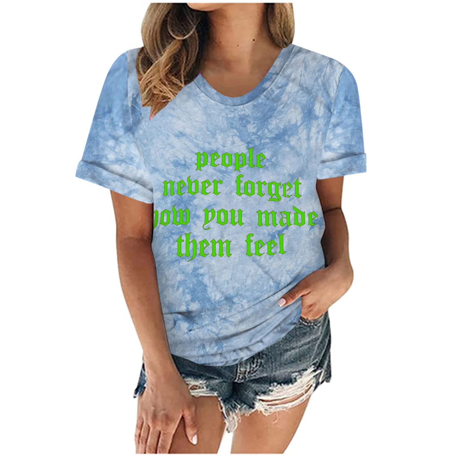 Women's Cute Summer Short Sleeve Round Neck Tie Dye Graphic Tee - Casual Loose Blouse for Beach, Vacation & Everyday Wear