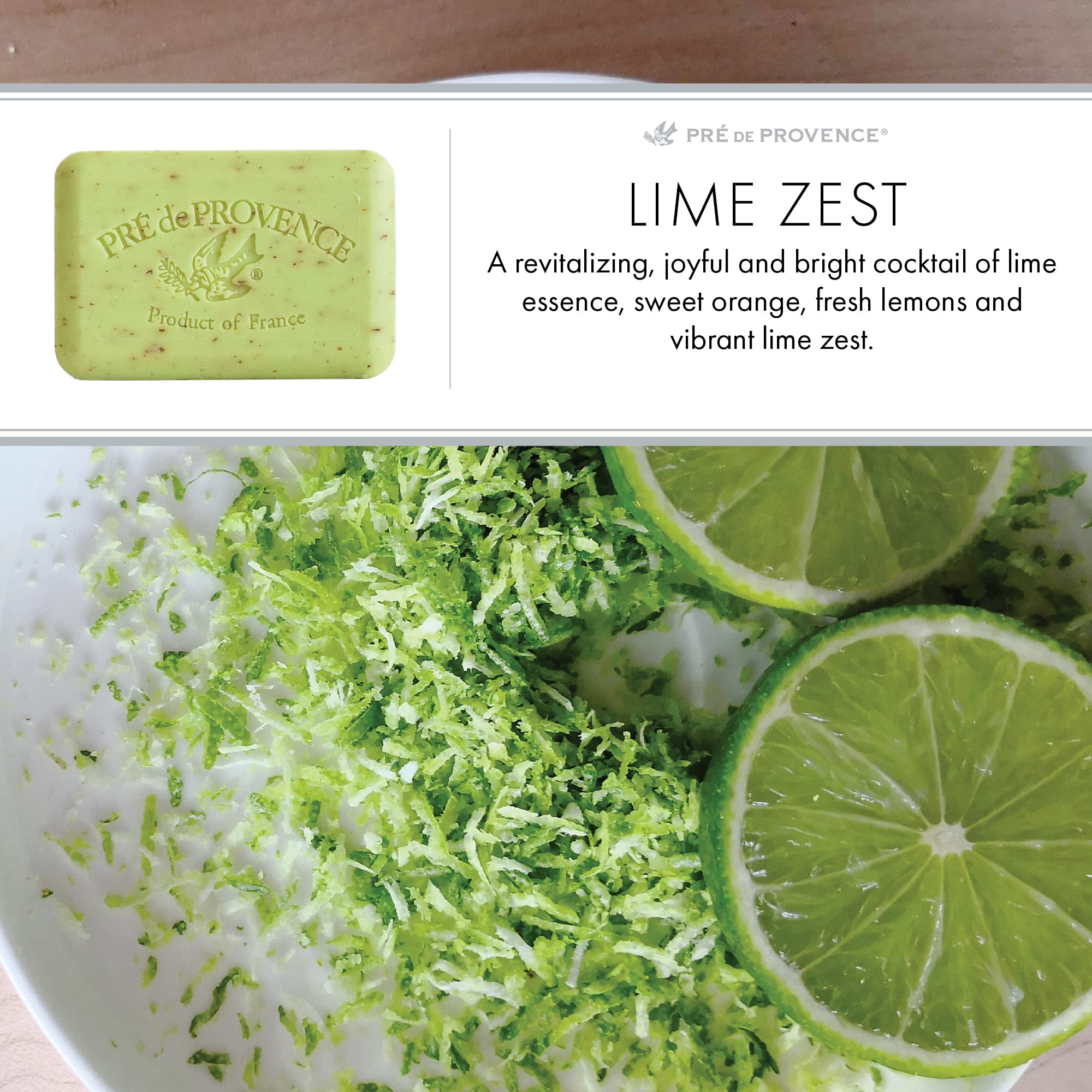 Pre de Provence Artisanal Soap Bar with Organic Shea Butter - Natural French Skincare, Quad Milled for Rich Lather - Lime Zest Scented, 8.8 oz - Perfect for Spa, Bath & Gift Giving