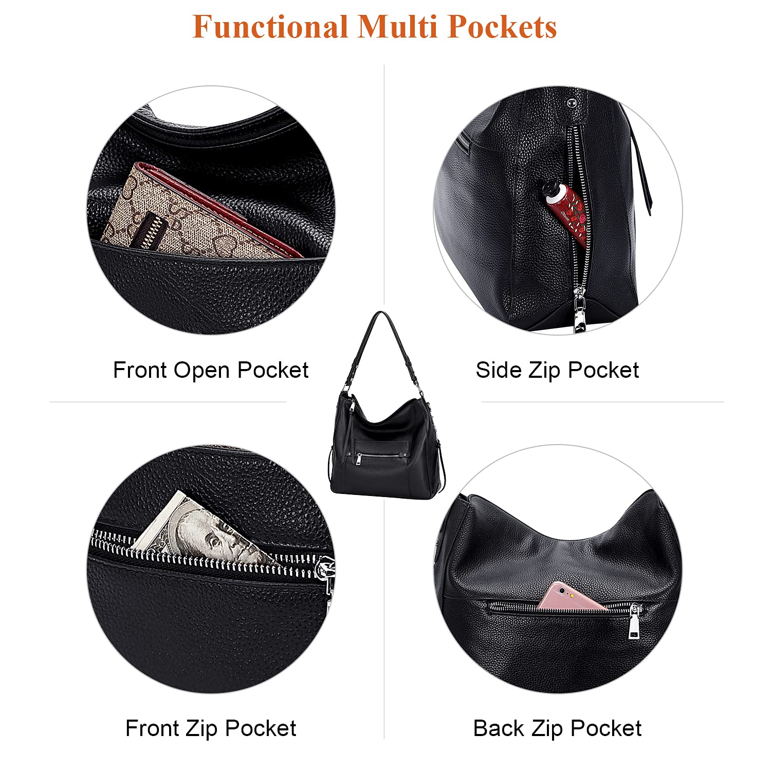 Genuine Leather Hobo Bag for Women - Crossbody Purse for Daily Use