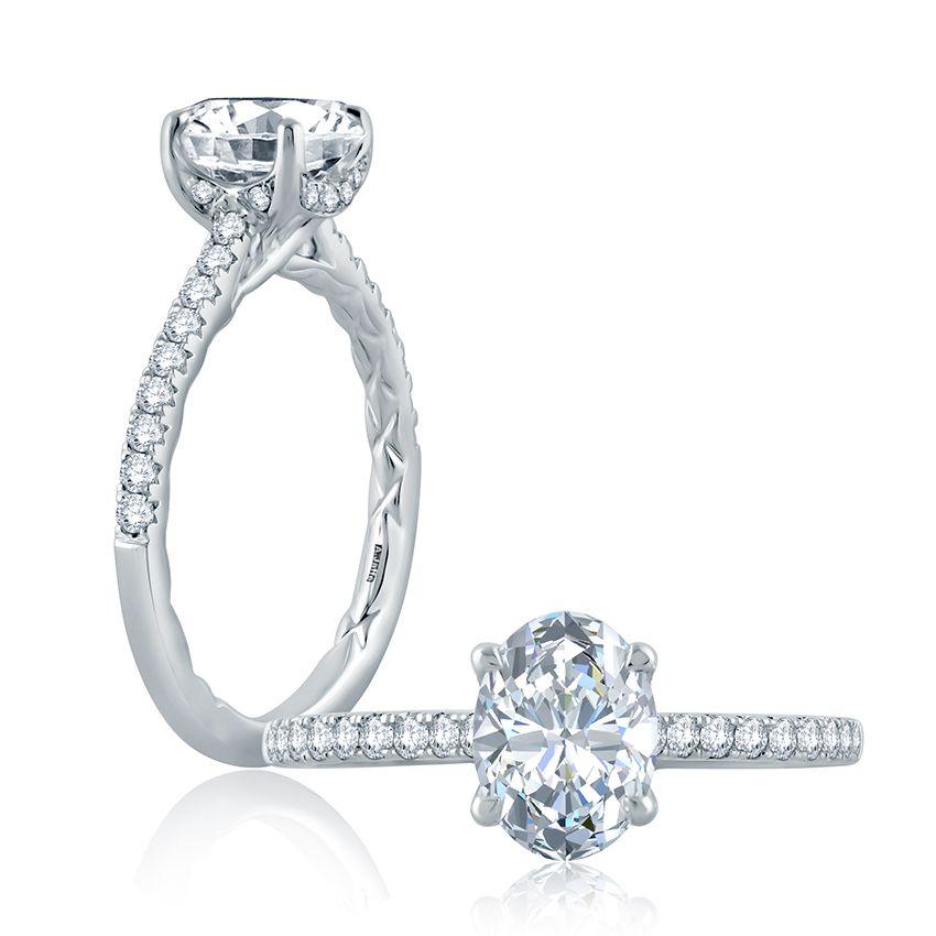 Oval Center Draped Gallery Solitaire Engagement Ring - 14K White Gold Diamond Wedding Band for Women - Perfect for Proposals, Anniversaries & Romantic Occasions