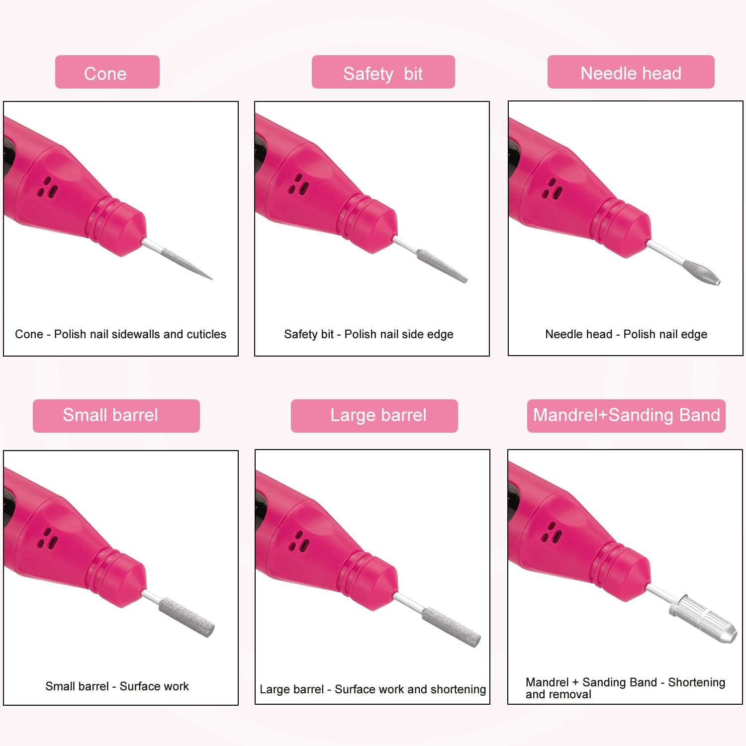 Professional USB Electric Nail Drill Machine Kit - Portable Manicure Pedicure Tool with 6Pcs Nail Drill Bits for Gel Nails, Acrylics & Nail Art (Rose) | Perfect for Home Salon, Nail Techs & DIY Beauty Care