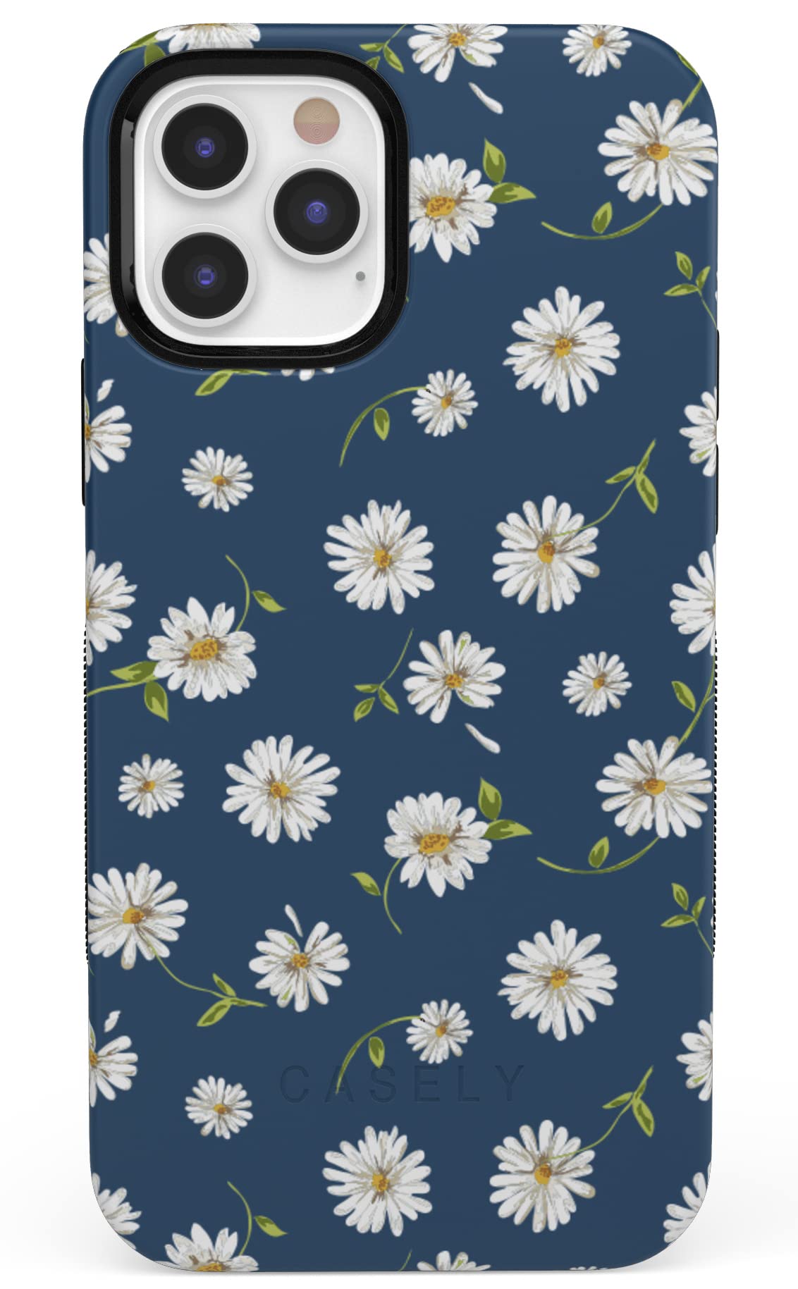 Casely iPhone 12/12 Pro Case - Navy Floral Daisy Design Protective Phone Cover | Perfect for Everyday Use, Work & Travel