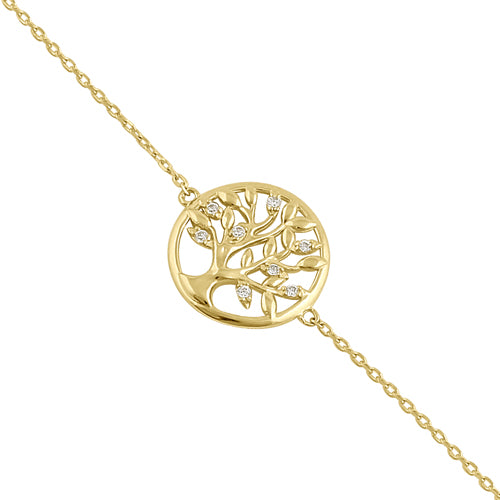 14K Yellow Gold CZ Tree of Life Bracelet for Women - Elegant Cubic Zirconia Charm Bangle - Perfect for Gifts, Weddings & Everyday Wear