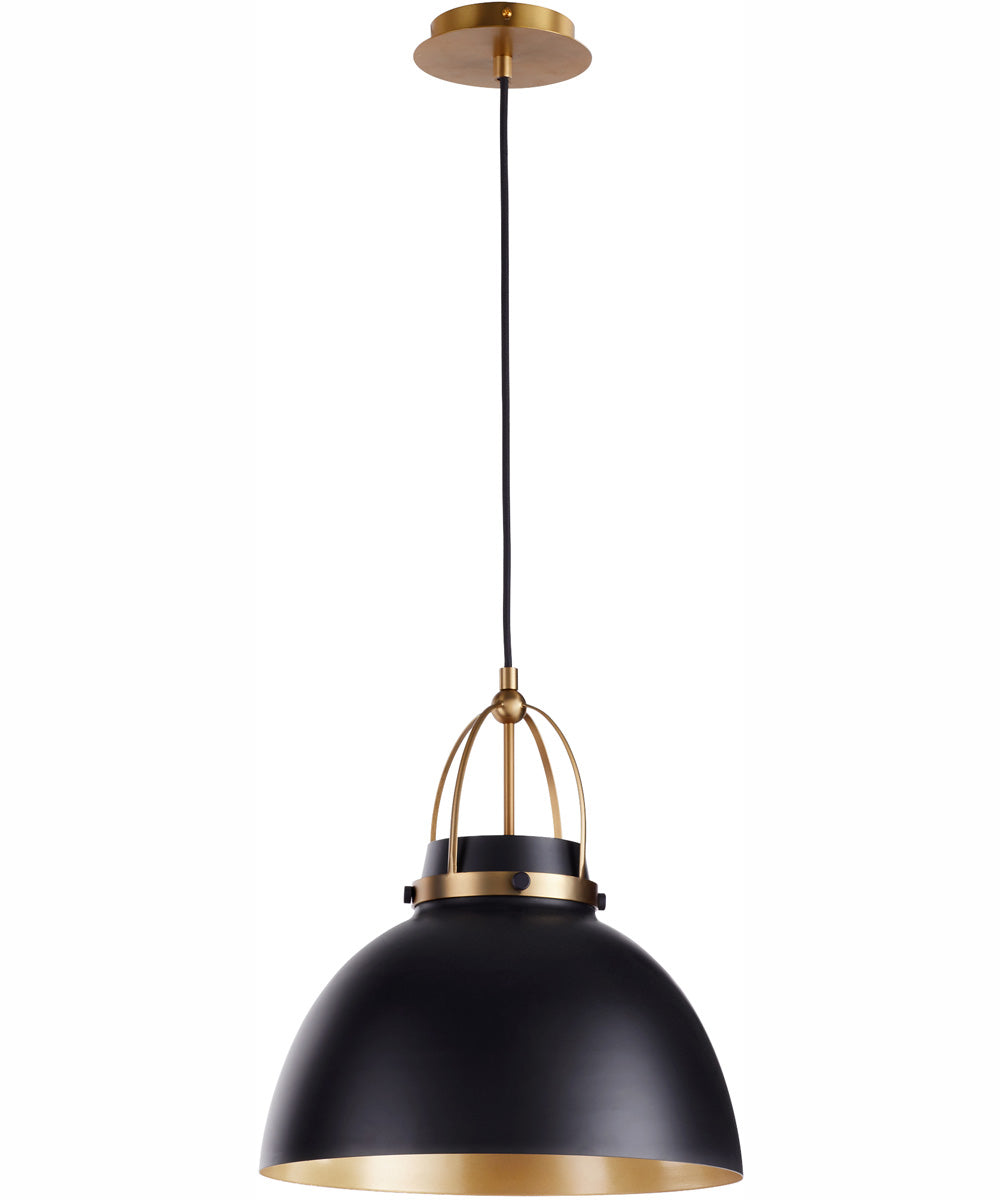 1 Light Matte Black Pendant with Aged Brass Finish - Modern Farmhouse Dining Room & Kitchen Island Lighting Fixture