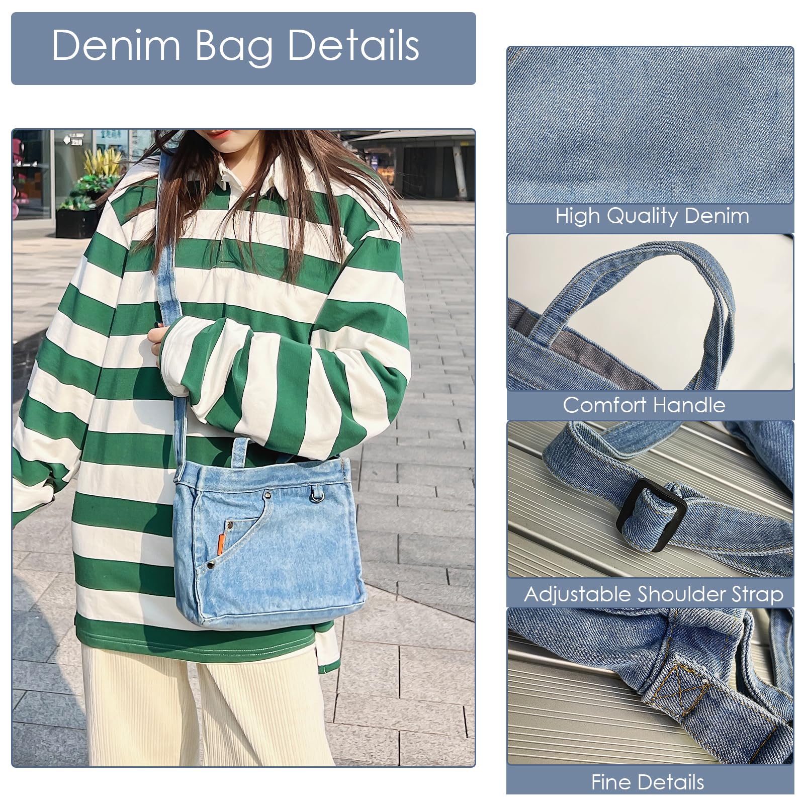 Micmores Women's Denim Crossbody Purse - Stylish Small Tote Hobo Handbag for Everyday Use, Travel & Shopping
