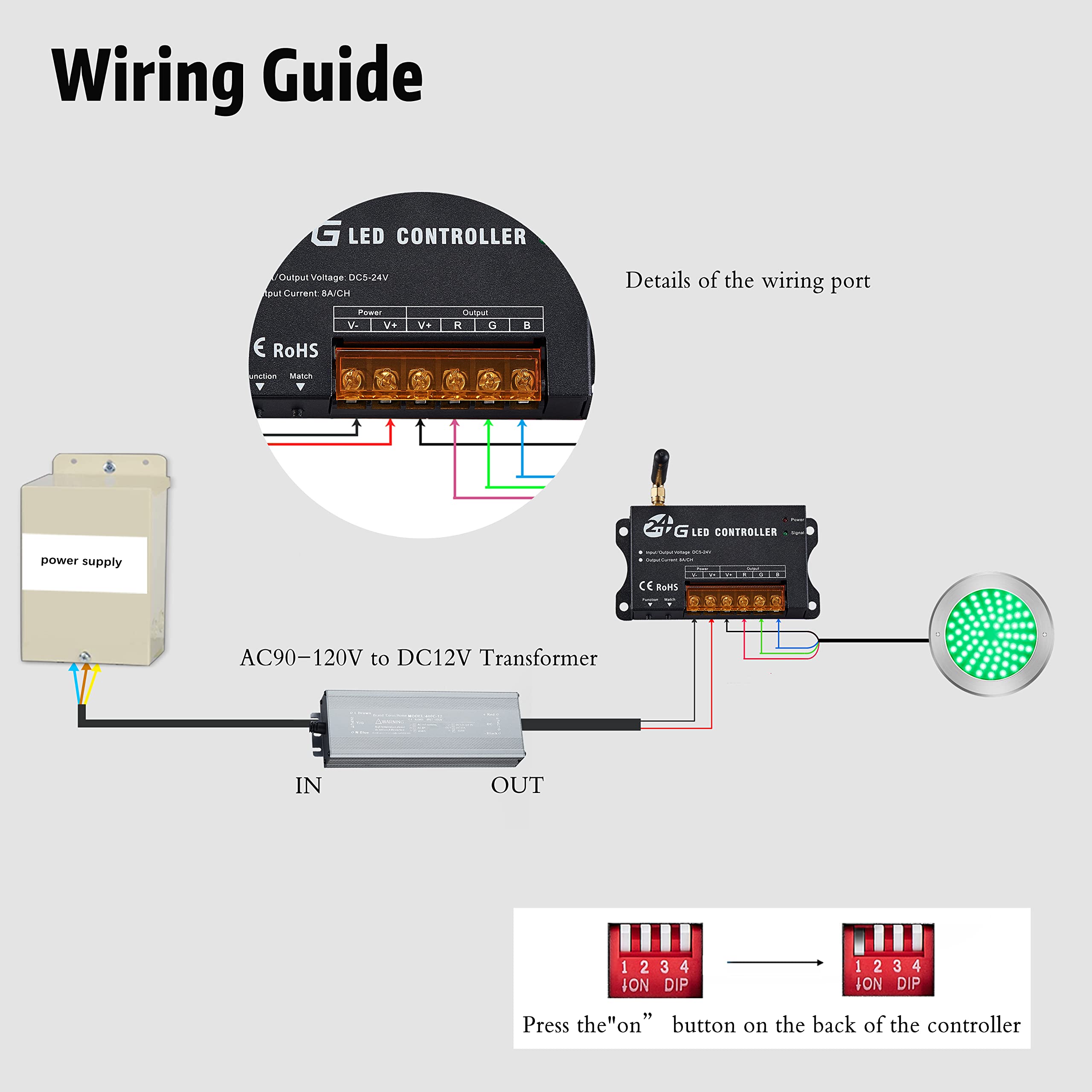 12V LED RGB Controller with Touch Remote - 288W Dimmer for Pool Lights & Strip Lights - Perfect for Home, Party, and Outdoor Lighting Decorations