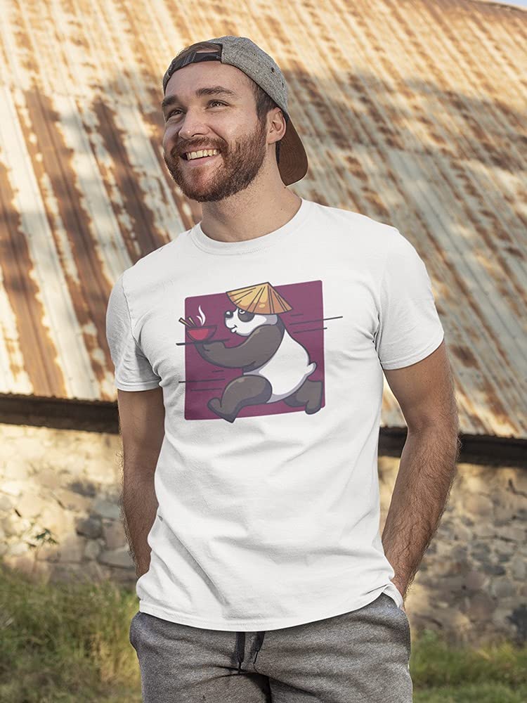 Smartprints Panda Running with Food T-Shirt for Men - Cute Animal Graphic Tee for Casual Wear, Gym, and Outdoor Activities
