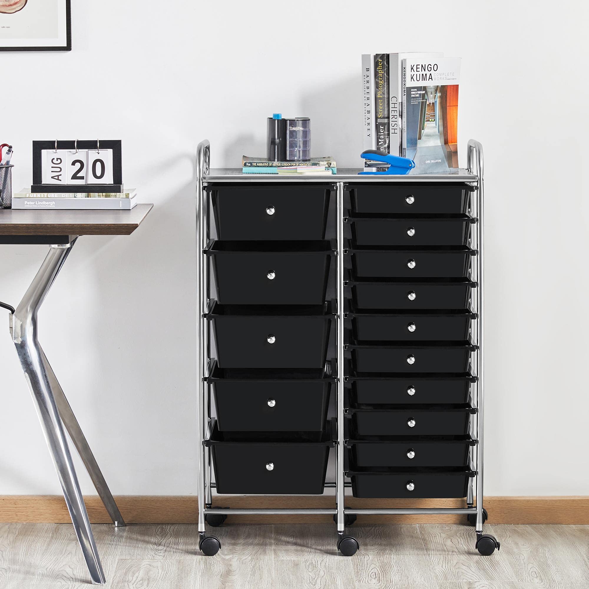 Yaheetech 15-Drawer Rolling Cart - Mobile Storage Organizer for Craft & Office Supplies