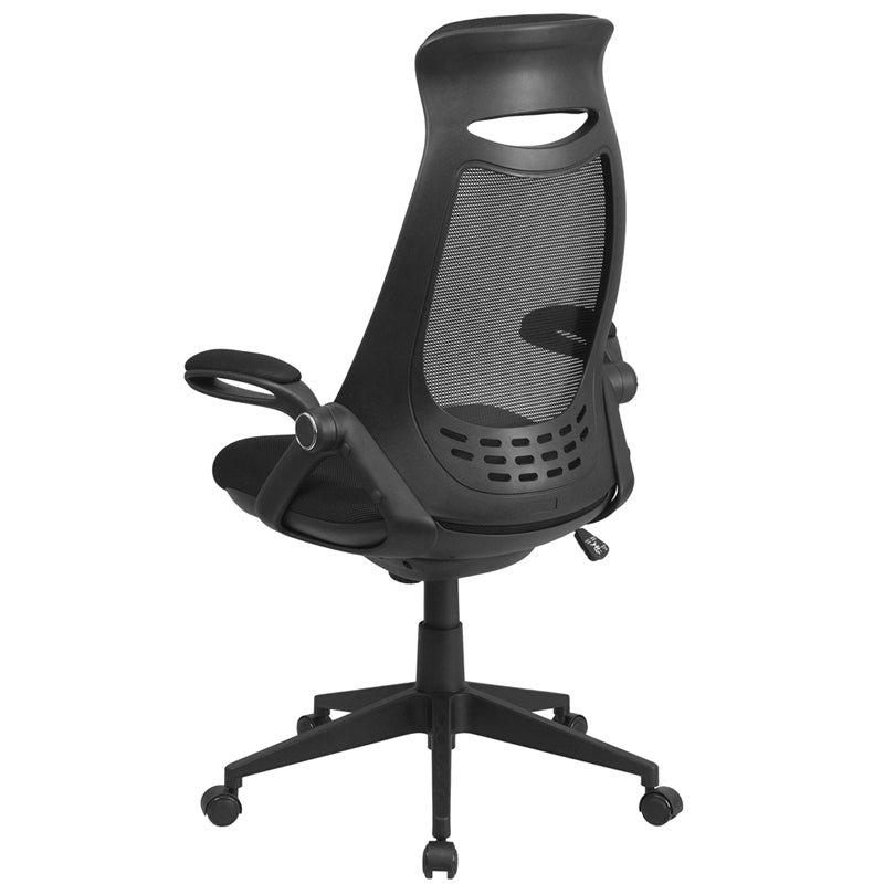 FLASH Ivan High Back Black Mesh Executive Swivel Office Chair with Flip Up Arms - Ergonomic Desk Chair for Home Office, Gaming & Conference Rooms