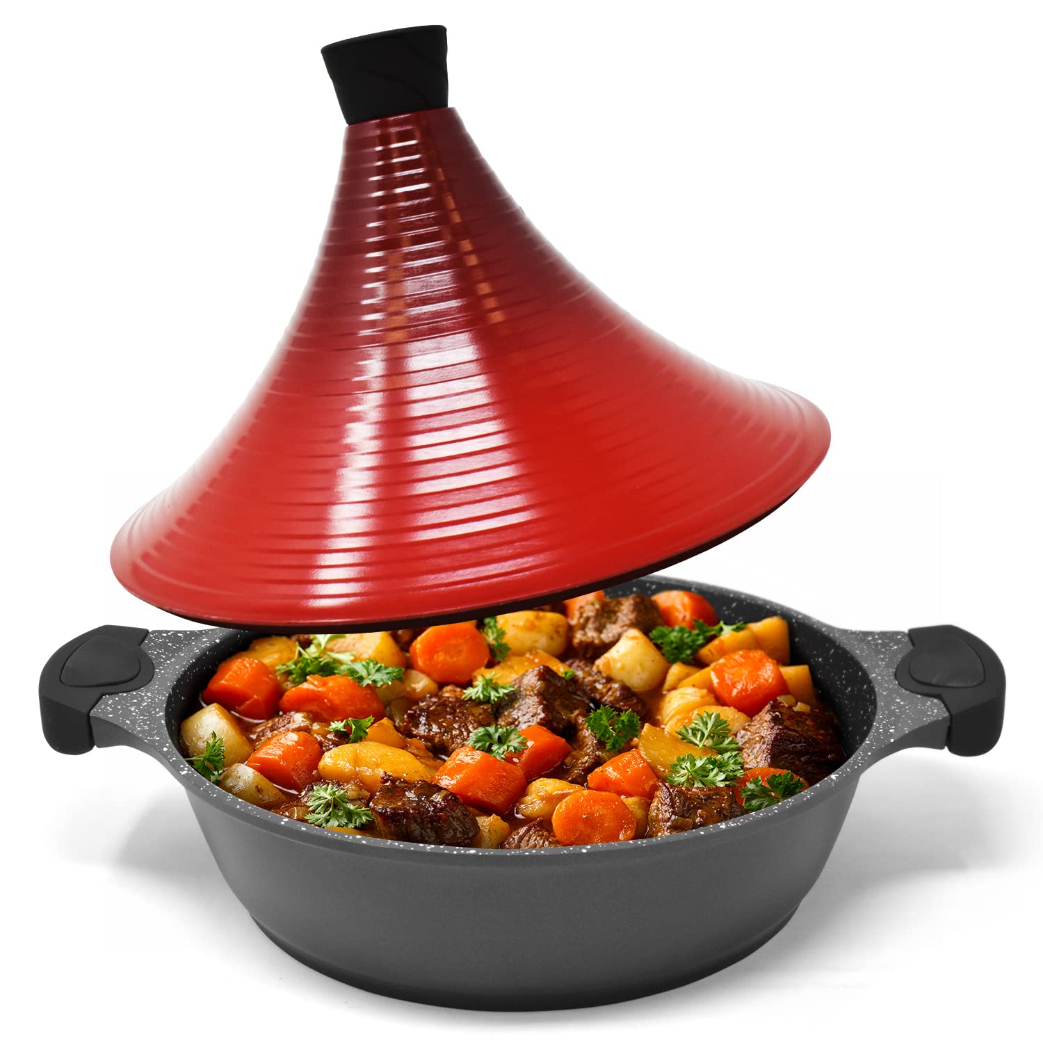 Joeji's 28cm Non-Stick Moroccan Tagine Pot with Conical Lid - Induction Compatible - Easy to Clean - Perfect for Slow-Cooking Lamb, Pork, Poultry & Fish - Ideal for Authentic Moroccan Stews & Flavorful Family Meals