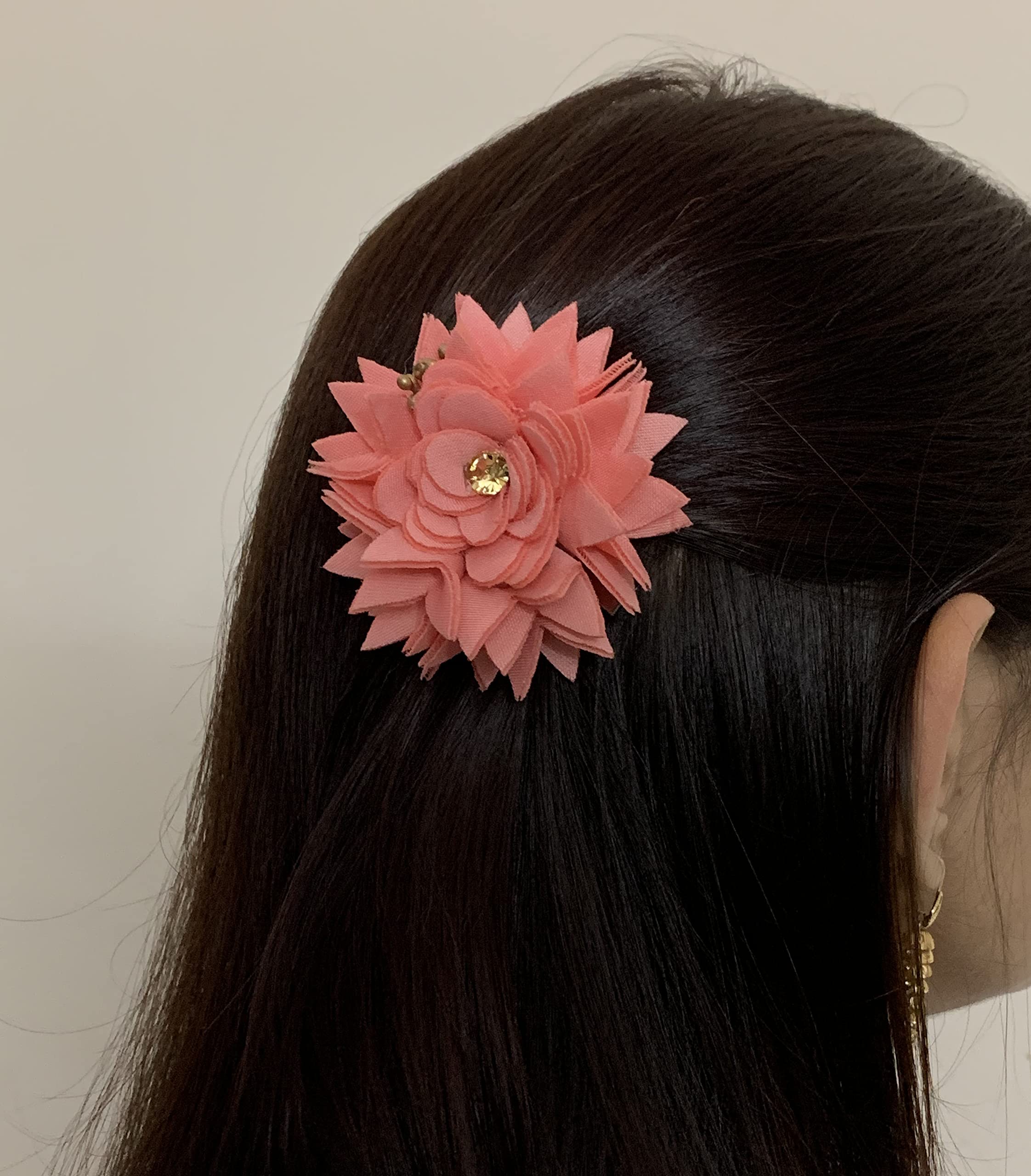 Arooman™ Bridal Peach Juda Hair Pins for Women - Red Flower Crystal Rhinestone Hair Clips - Wedding Hair Accessories Set of 2 pcs - Perfect for Bridal, Prom, and Special Occasions