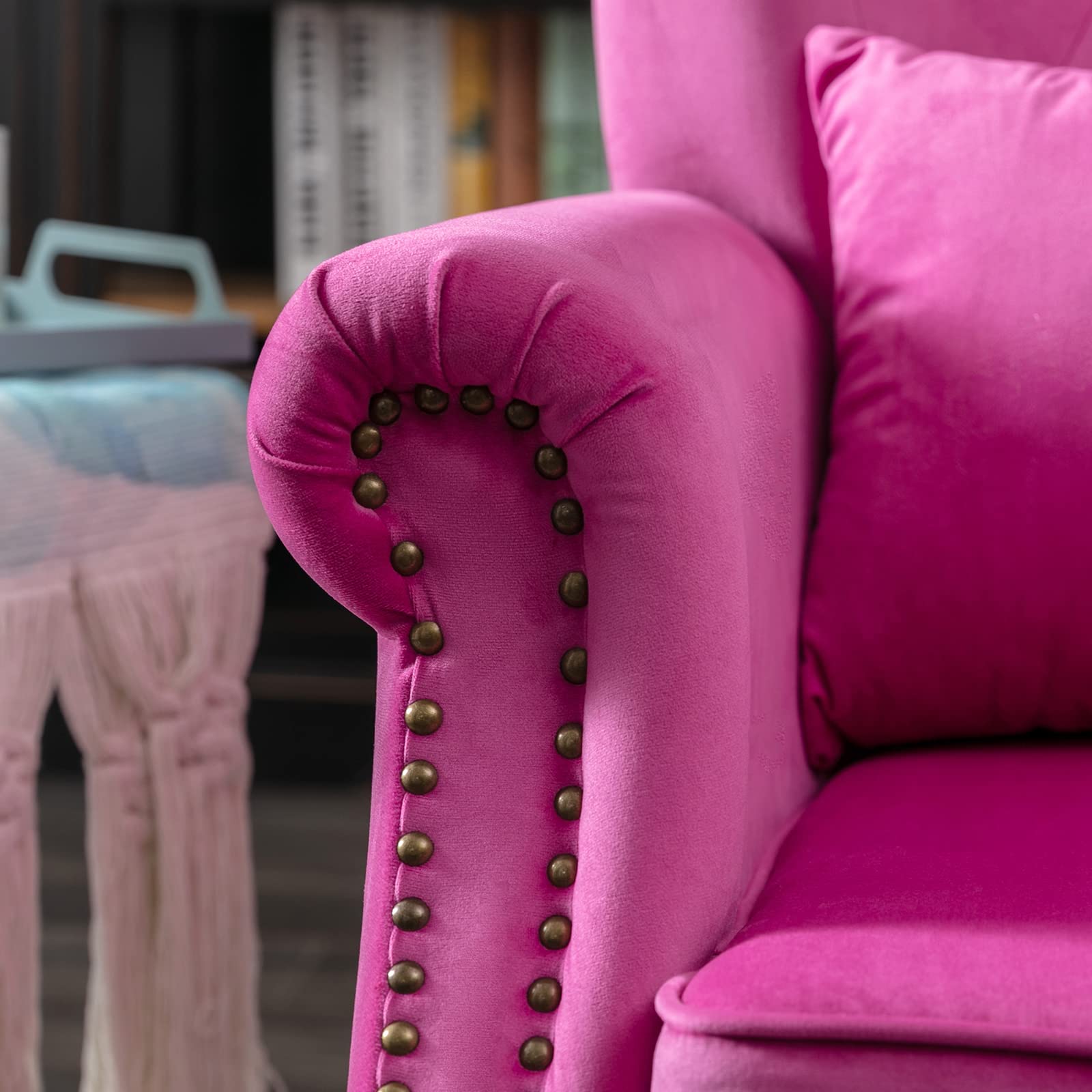 Mid-Century Modern Accent Reading Arm Chair - Velvet Rose Tufted Wingback Club Chair with Lumbar Pillow for Living Room & Bedroom | Perfect for Cozy Reading Nooks, Lounge Areas, and Stylish Home Decor