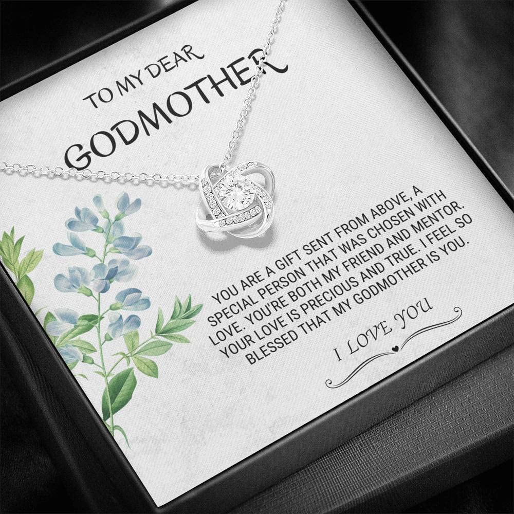 Godmother Gift - Sterling Silver Love Knot Necklace for Godmother | Best Godmother Present for Wedding, Proposal, Birthday | Elegant Jewelry Gift for Fairy Godmother, Thank You Gift | Perfect for Special Occasions & Everyday Wear