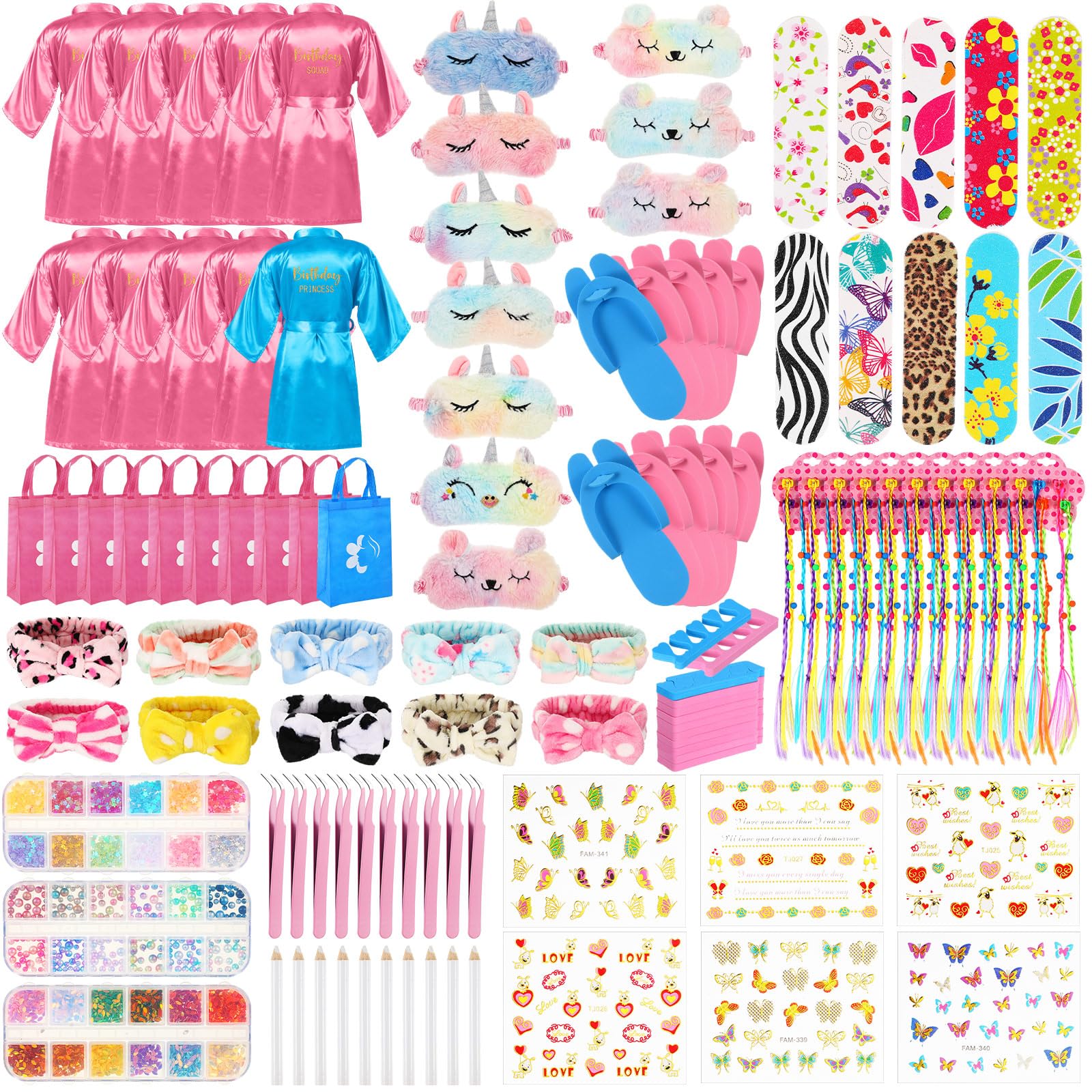 Toulite 10 Sets Girls Spa Birthday Party Supplies - Kids Satin Robes & Nail Salon Kit Accessories for Spa Party Favors | Perfect for Birthday Celebrations, Sleepovers & DIY Home Spa Days