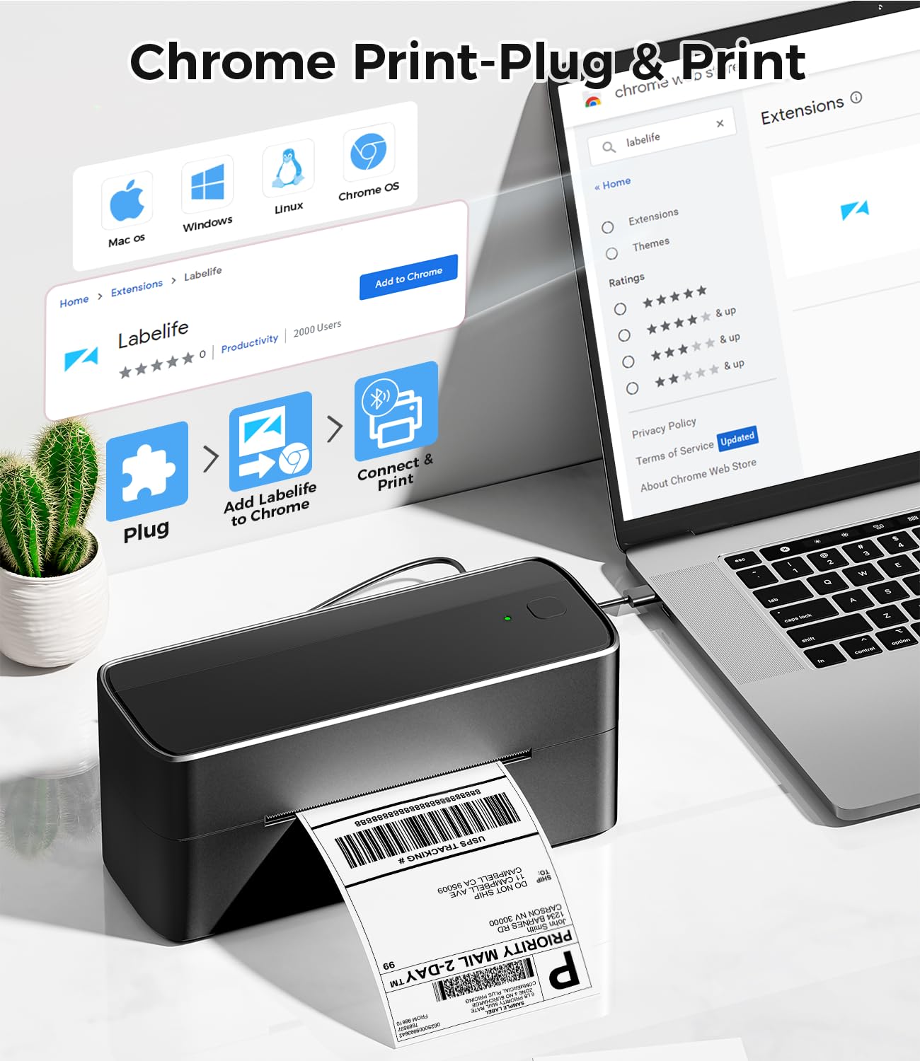 Phomemo 241BT Wireless Bluetooth Thermal Label Printer - 4x6 Shipping Label Maker for Barcode, Amazon, Etsy, Shopify - Compatible with DHL, FedEx, UPS - Perfect for Home Business & E-commerce Shipping