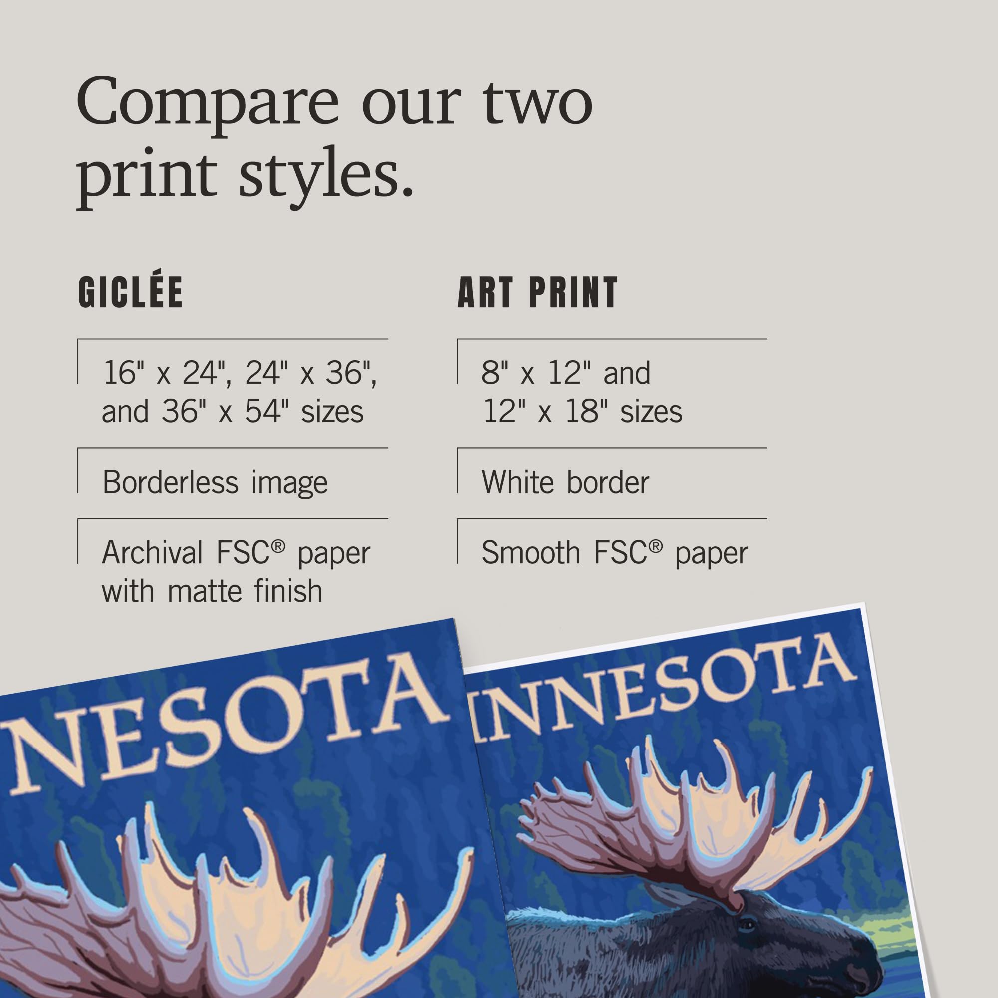 Lantern Press 16x24 Inch Giclee Art Print - Minnesota Moose at Night Wall Decor - Perfect for Living Room, Bedroom & Office