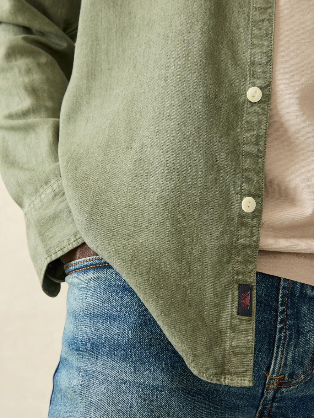 FAHERTY Men's Desert Olive Chambray Work Shirt - Casual Button Down Shirt for Outdoor Work, Hiking & Everyday Wear