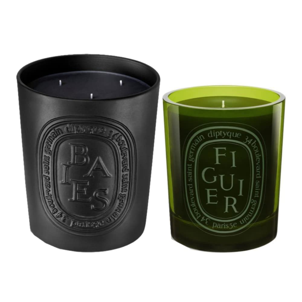Diptyque Black Berries & Green Fig Tree Scented Candles Bundle (2-Pack) - Luxury Home Fragrance for Relaxation, Romantic Dinners & Spa Nights