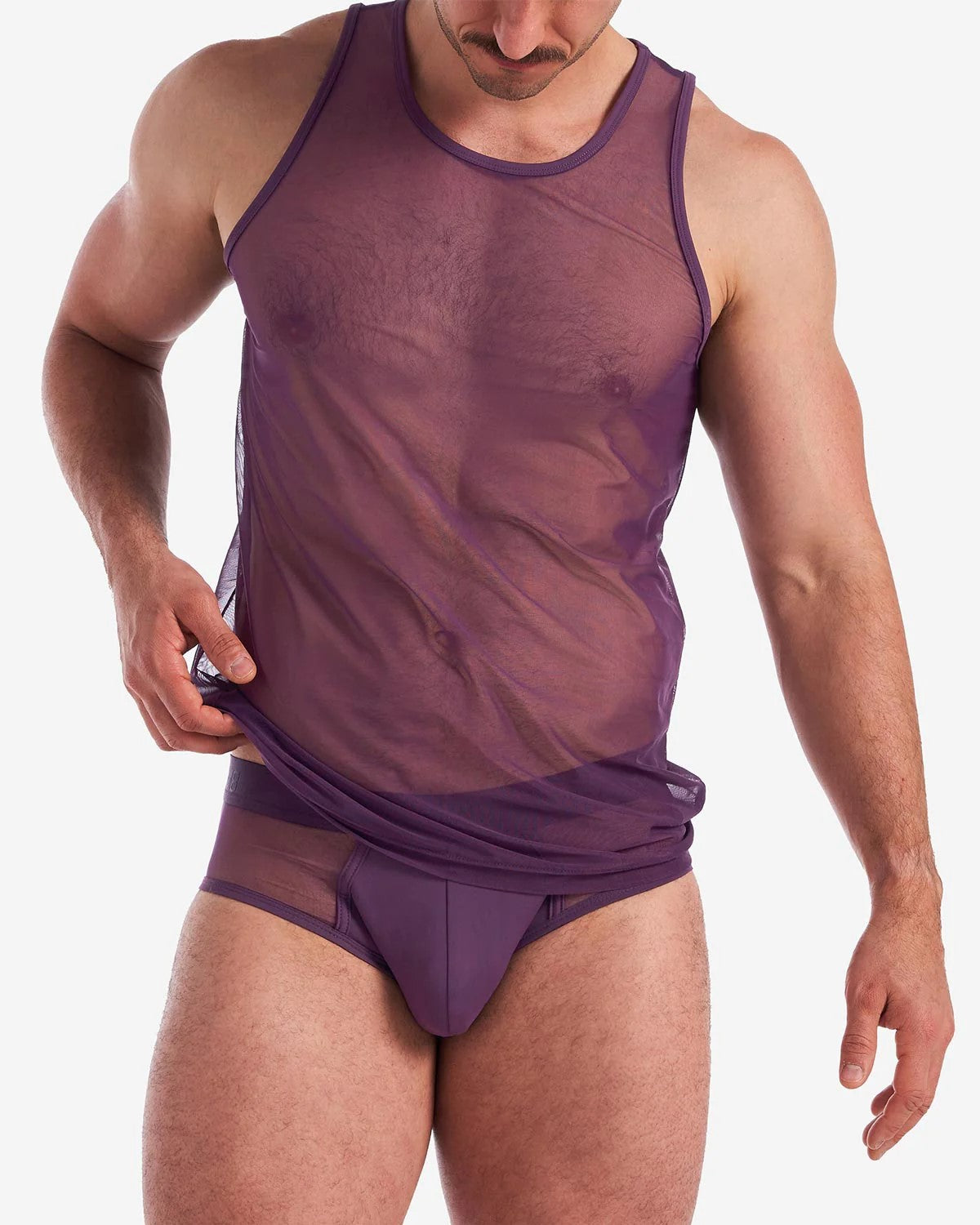 Teamm8 Score Sheer Tank Top - Breathable Mesh Fabric in Plum Purple - Perfect for Yoga, Running & Gym Workouts