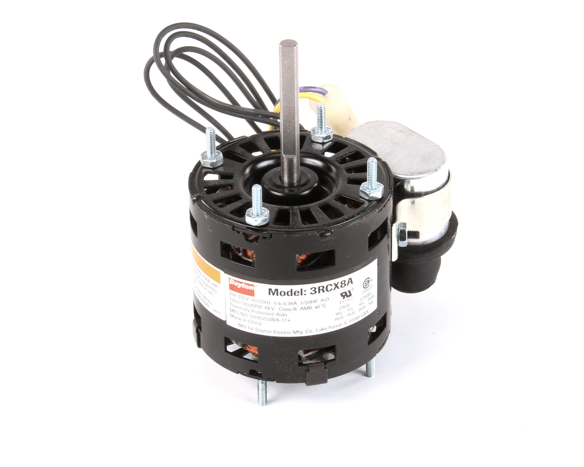 Dayton 3RCX8 1/20 HP Single-Phase Permanent Split Capacitor Motor 1550 RPM 208-230V - Ideal for HVAC Systems, Pumps, and Small Machinery
