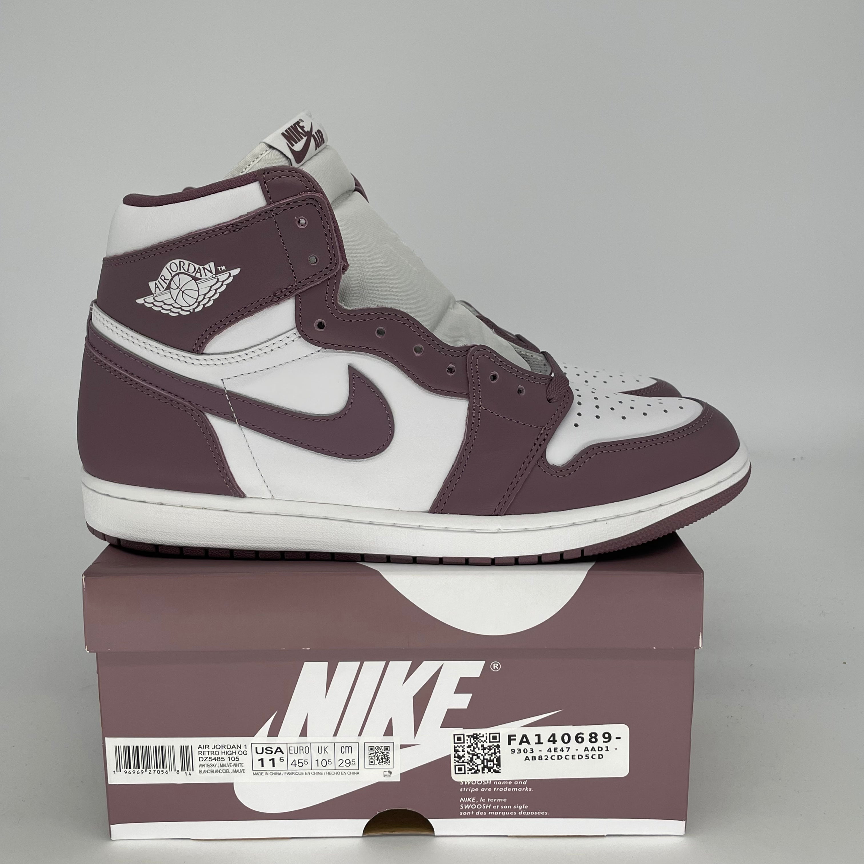AIR JORDAN 1 MAUVE SNEAKERS - SIZE 11.5 MEN'S (DZ5485-105) - Retro Basketball Shoes for Casual Wear & Street Style Fashion