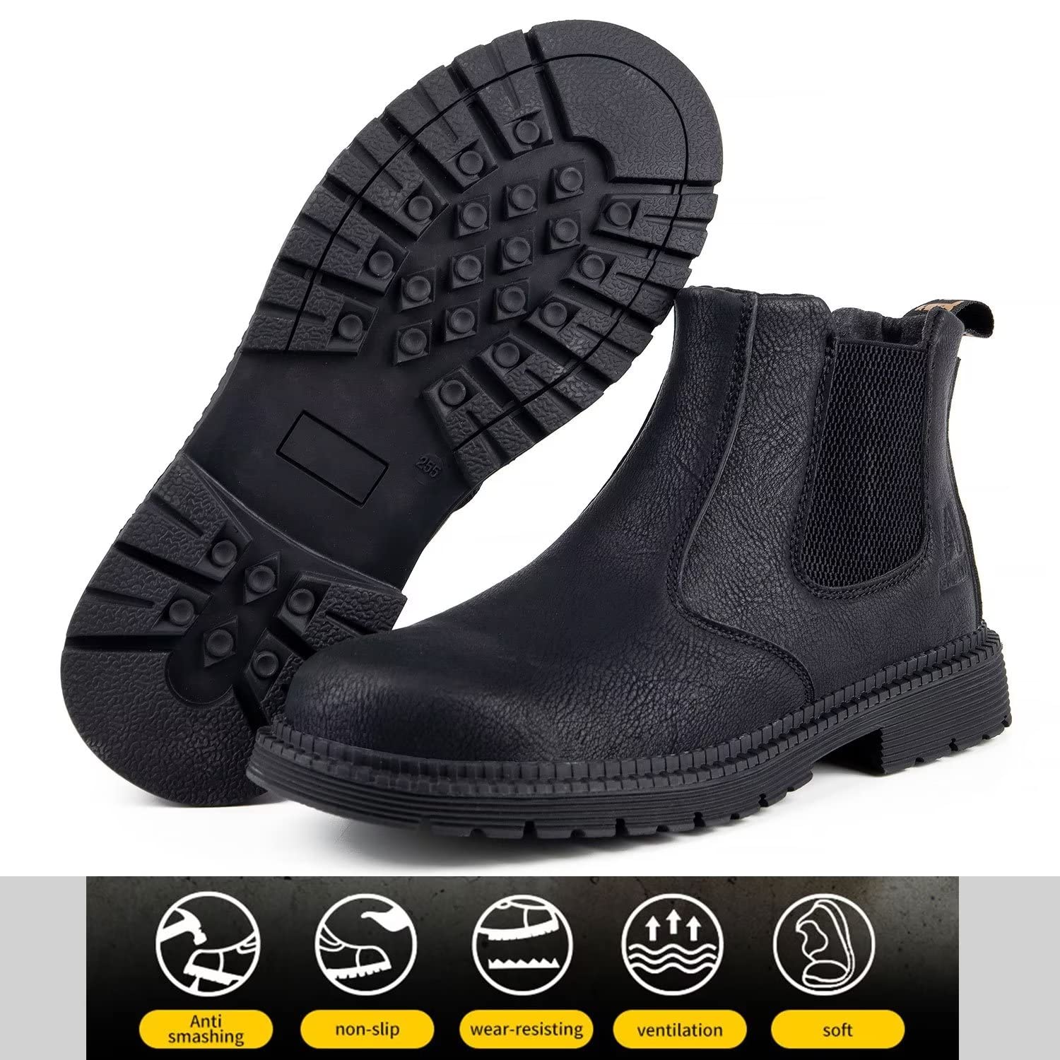 **Tanleewa Men's Steel Toe Work Boots - Waterproof Leather Safety Shoes with Insulation & Non-Slip Sole for Construction, Hiking & Outdoor Work**