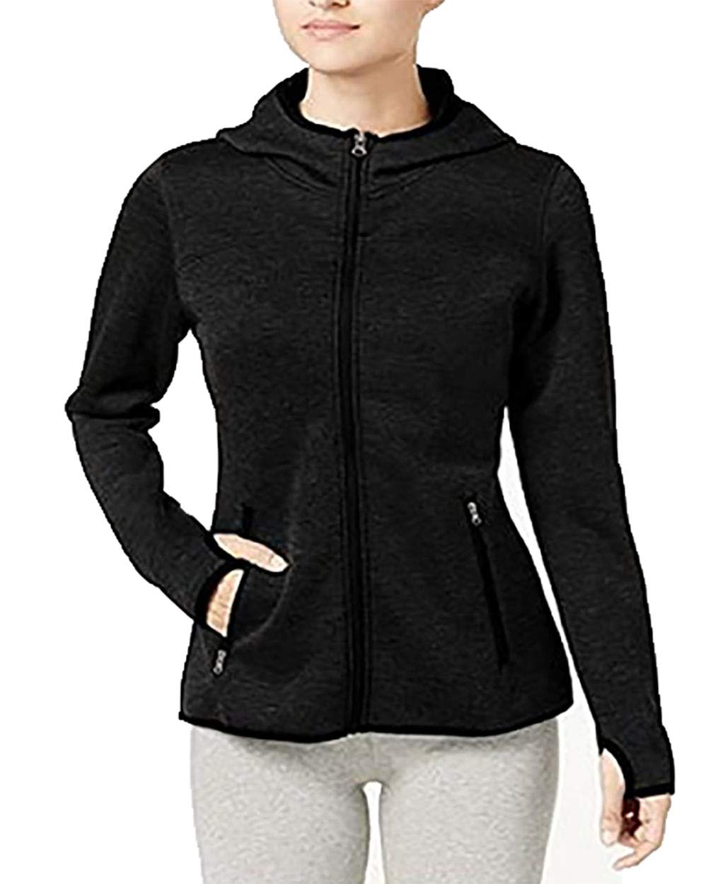 32 Degrees Tech Fleece Hooded Jacket for Men & Women - Lightweight, Warm Winter Jacket with Zip Front & Pockets - Perfect for Outdoor Activities, Running, Hiking & Casual Wear (Black)