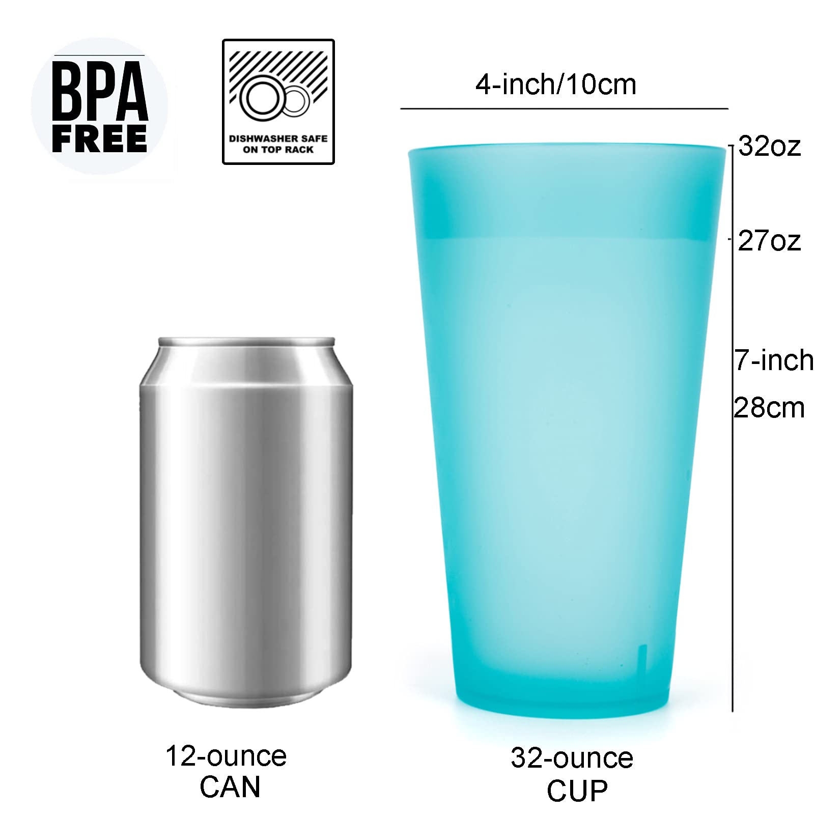 KX-WARE 32oz Plastic Tumblers Set of 12 - Unbreakable, BPA Free, Dishwasher Safe Large Drinking Glasses for Iced Tea, Party, and Outdoor Use | Teal Color