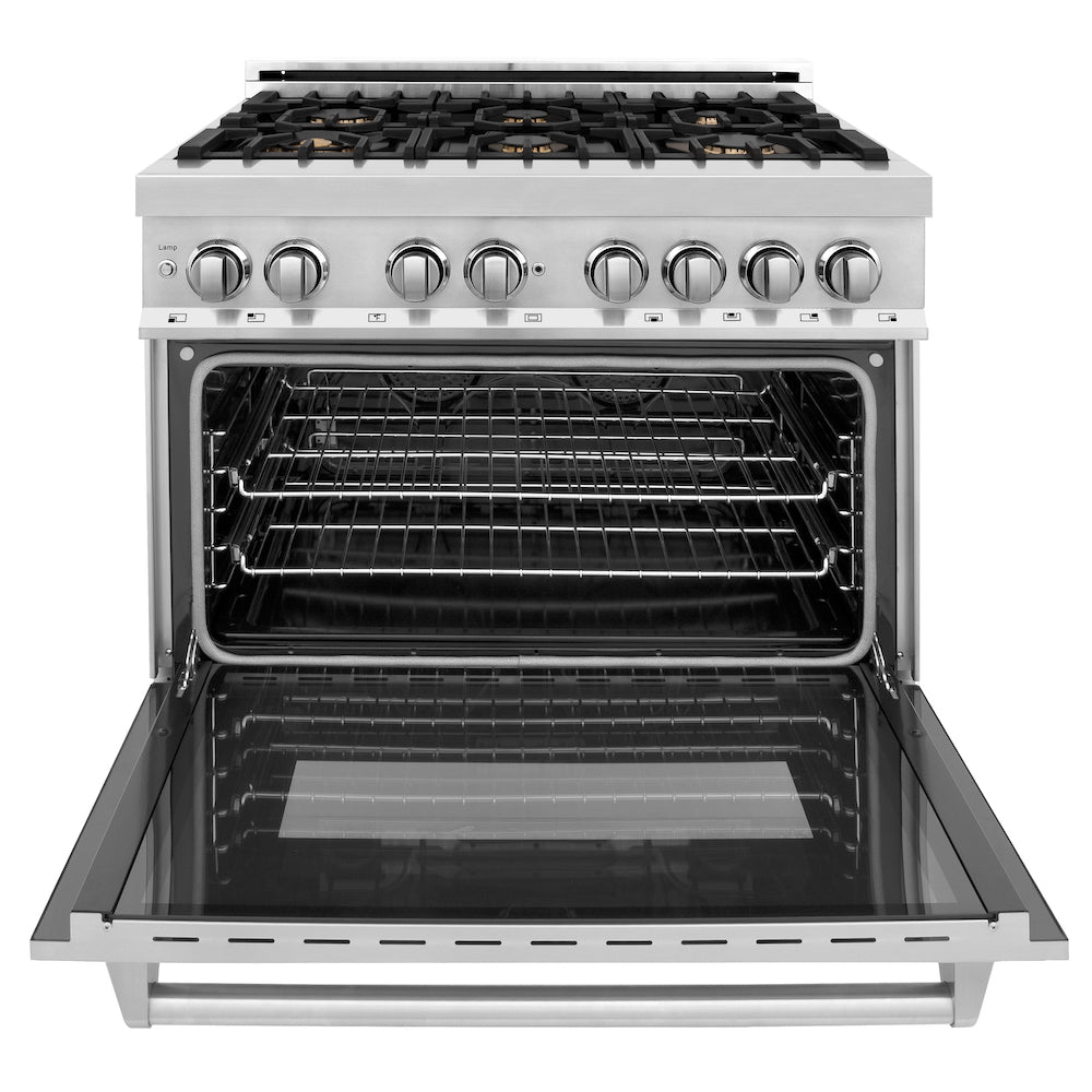 ZLINE 36-Inch 4.6 cu. ft. Stainless Steel Dual Fuel Range - Gas Cooktop with 6 Brass Burners & Griddle, Electric Convection Oven - Perfect for Home Chefs & Modern Kitchens (RA BR GR 36)