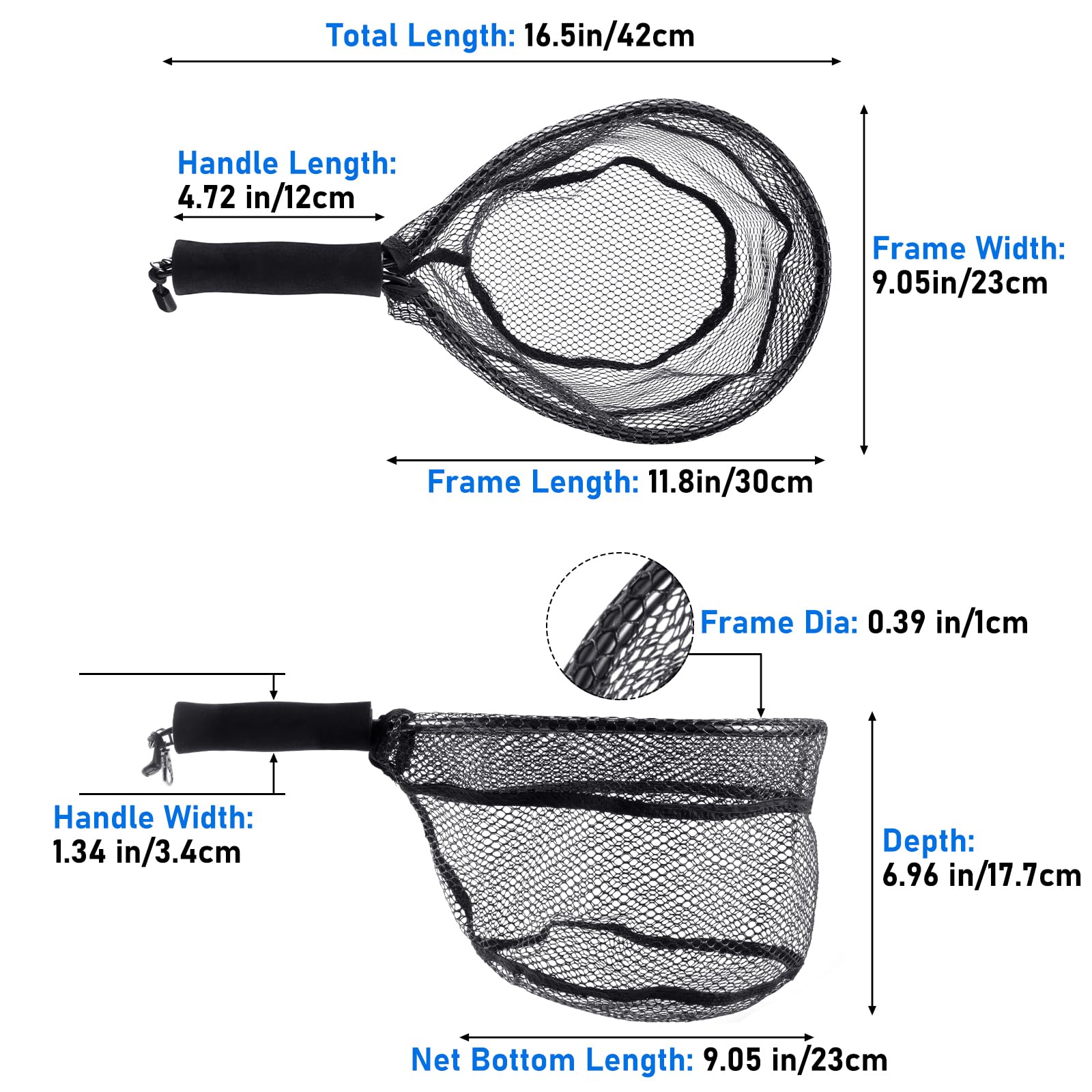 **Premium Fly Fishing Net with EVA Handle – CNC Aluminum Alloy Frame & Rubber-Coated Mesh – Ideal for Trout, Steelhead, Bass, and Salmon – Perfect for Kayak Fishing and Catch-and-Release**