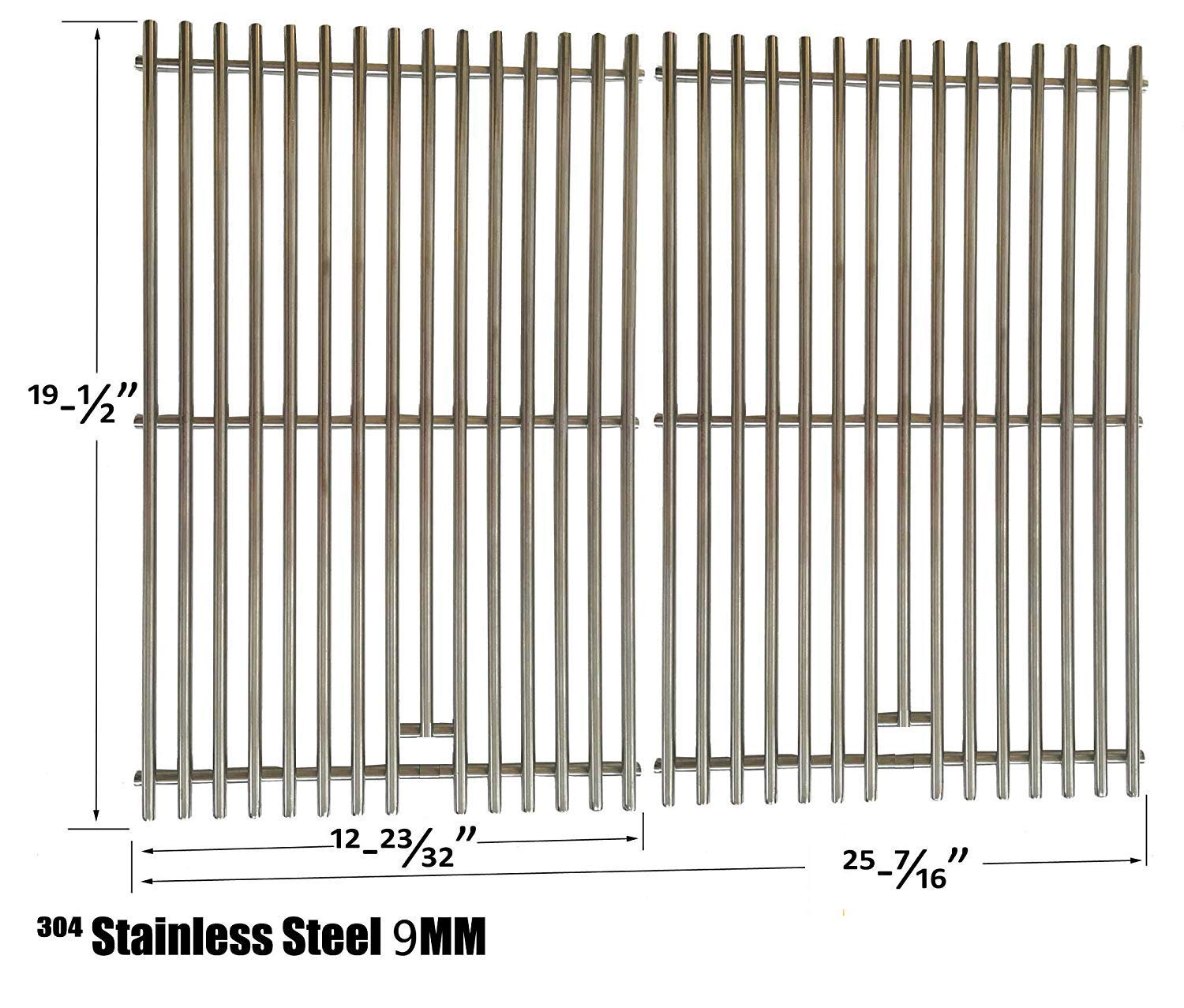 Heavy Duty 9mm Stainless Steel Cooking Grates for Weber Genesis E-300 & S-300 Series Gas Grills - Compatible with Models 6521301, 3741001, 3741301, 3880001, 6511301 - Set of 2 - Perfect for Backyard BBQs, Grilling Burgers, Steaks & Vegetables