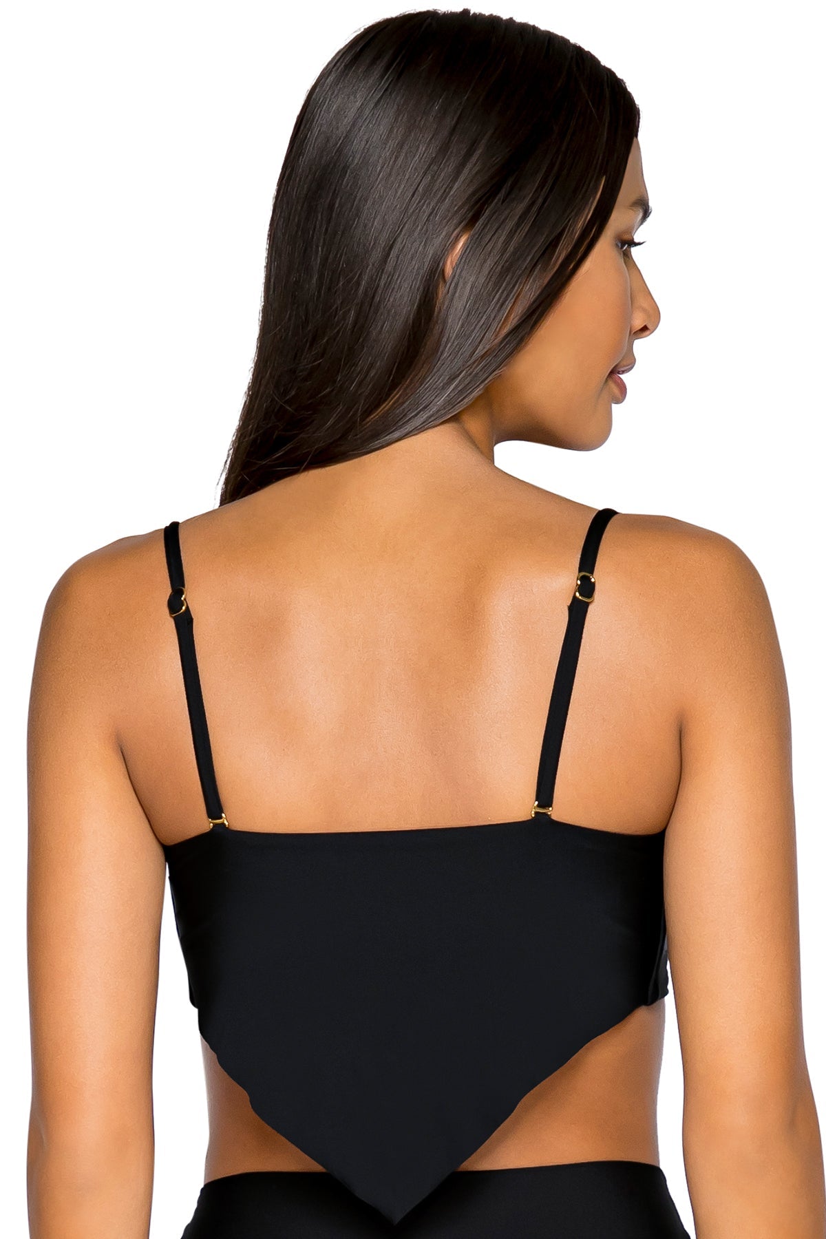 B Swim Black Out Calypso Top - Women's High Neck Athletic Swimwear for Surfing, Beach Volleyball & Pool Workouts