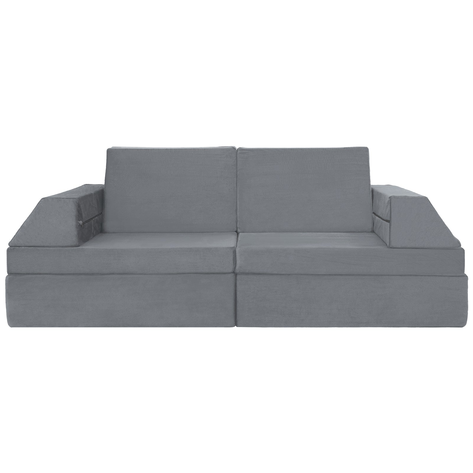 MAXYOYO 10-Piece Modular Convertible Kids Play Couch Sofa Set with Removable Soft Velvet Covers (Grey) - Perfect for Playrooms, Daycare Centers & Family Living Rooms