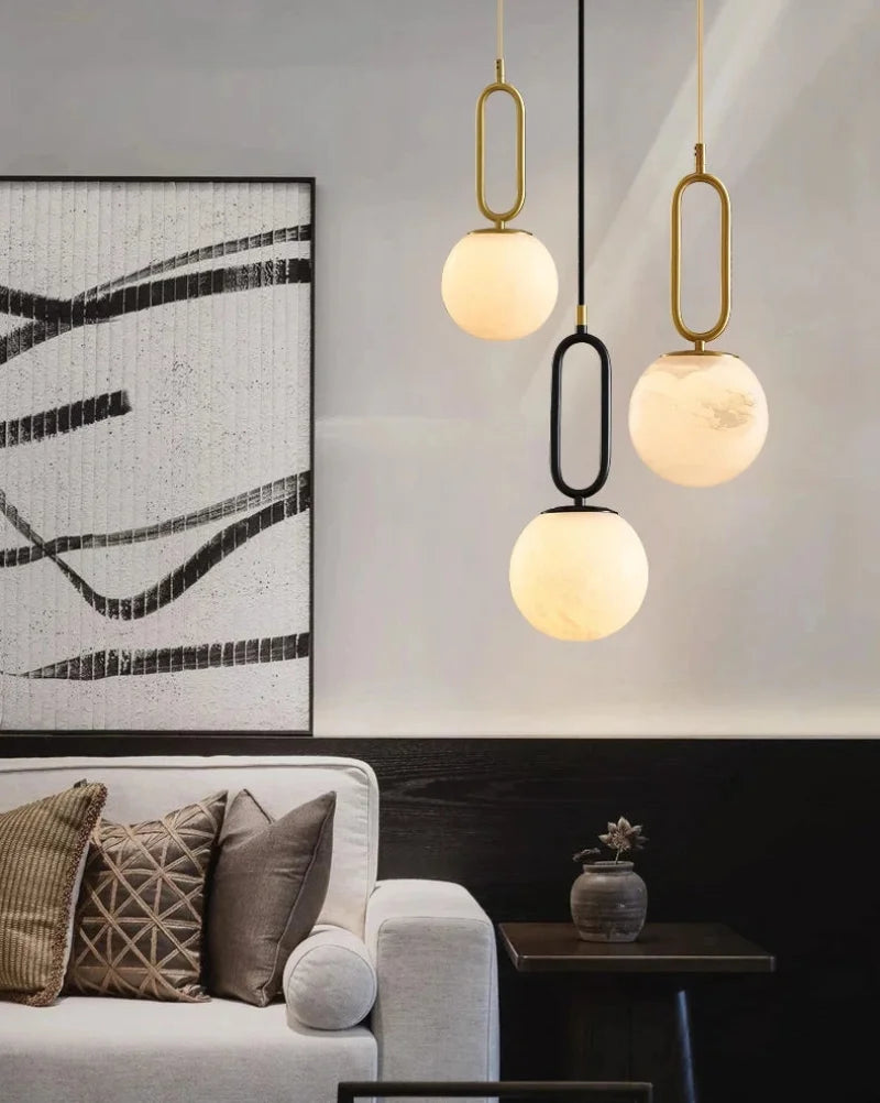 Orbit Glow Marble & Brass Pendant Light - Modern Ceiling Fixture for Dining Room, Kitchen Island, and Living Room Decor