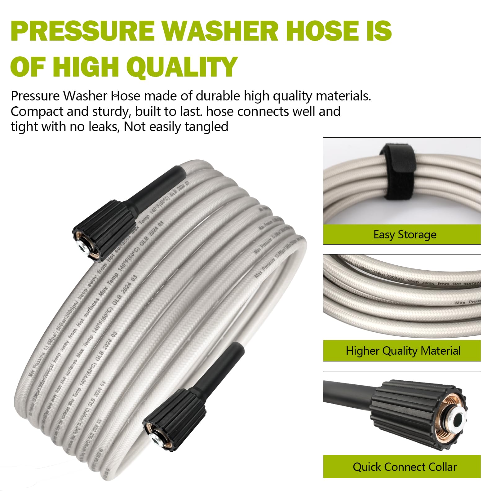 Ryobi Pressure Washer Hose Replacement - Compatible with RY141600, RY141612 & RY141812G Electric Power Washers | High Pressure Washer Hose for Outdoor Cleaning, Car Washing & Deck Maintenance