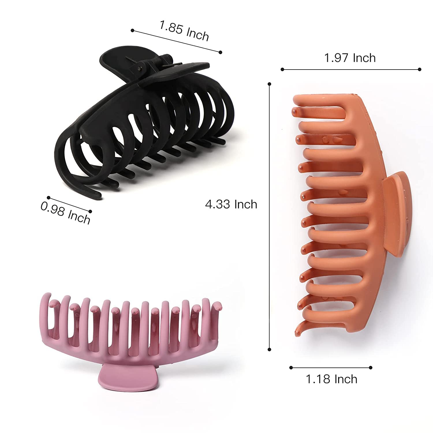 Bakefy Large Hair Claw Clips for Women - 3 Pack Extra Strong Banana Clips for Thick Hair, Matte Butterfly Hair Accessories for Girls - Perfect for Ponytails, Buns and Everyday Hairstyles
