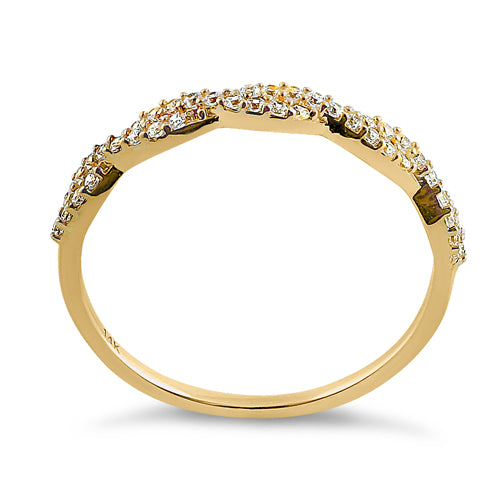 14K Yellow Gold Twist Round Clear Cubic Zirconia Ring for Women - Elegant CZ Engagement & Wedding Band - Perfect for Anniversaries, Prom, and Special Occasions