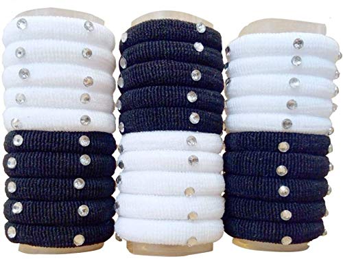 Kabello Hair Ties - 30 Pcs Long Lasting No Damage Elastic Hair Bands for Women & Girls (Black & White) - Perfect for Workouts, Yoga, School & Everyday Hairstyles