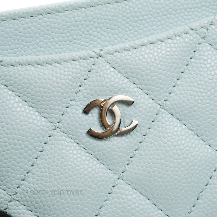 Chanel Classic Caviar Leather Card Holder Wallet - Blue with Gold Hardware | Luxury Slim Credit Card Case for Women | Perfect for Everyday Use & Travel