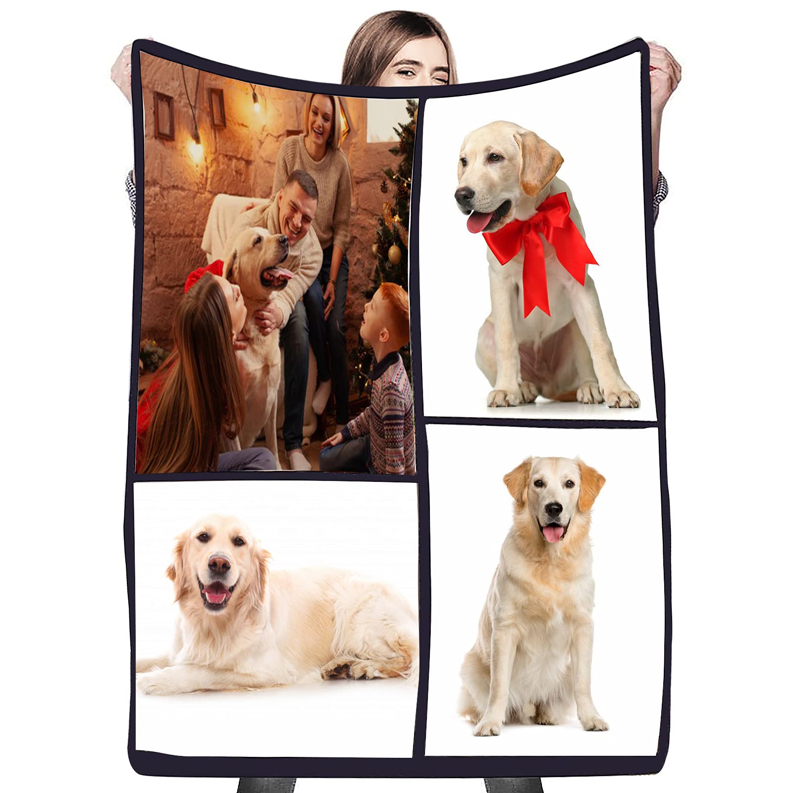 Personalized Dog Blankets with Photos - Custom Large, Medium & Small Dog Blankets - 60'' x 90'' 4-Photo Collage Blanket - Perfect for Pet Beds, Couches & Travel (Ideal Gift for Dog Lovers)